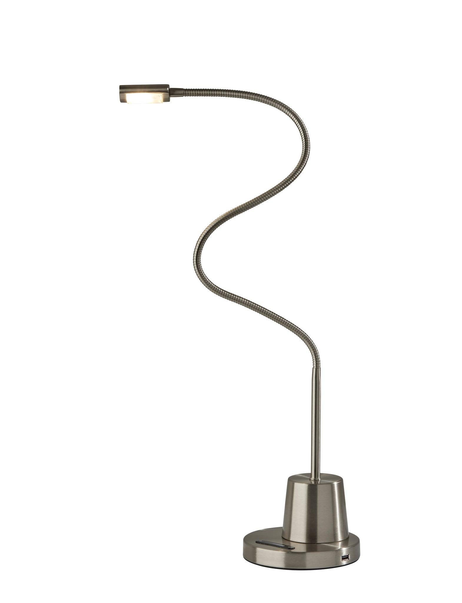 Brushed Steel Adjustable LED Desk Lamp with USB Port