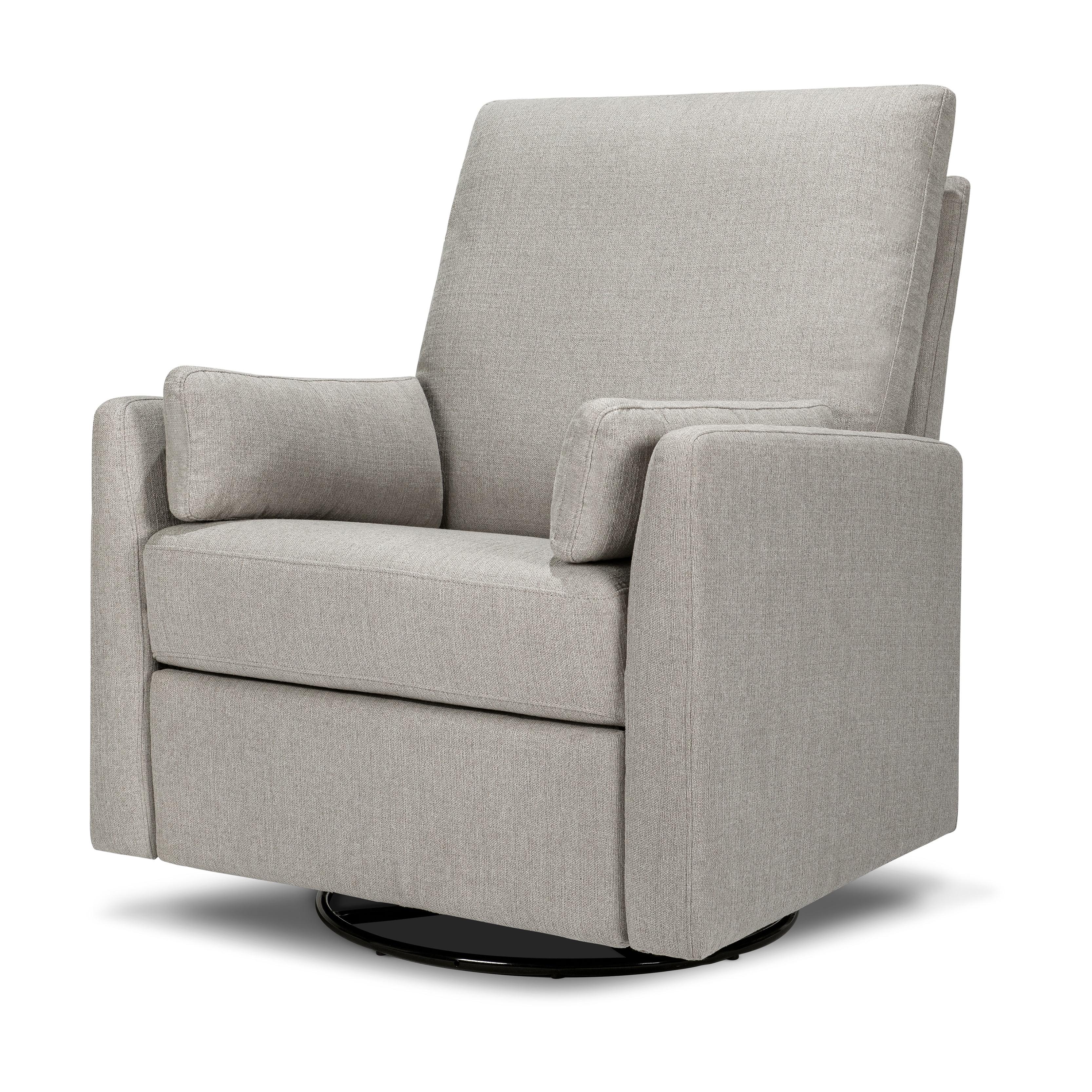 Ethan Performance Gray Linen Swivel Recliner with Wood Accents