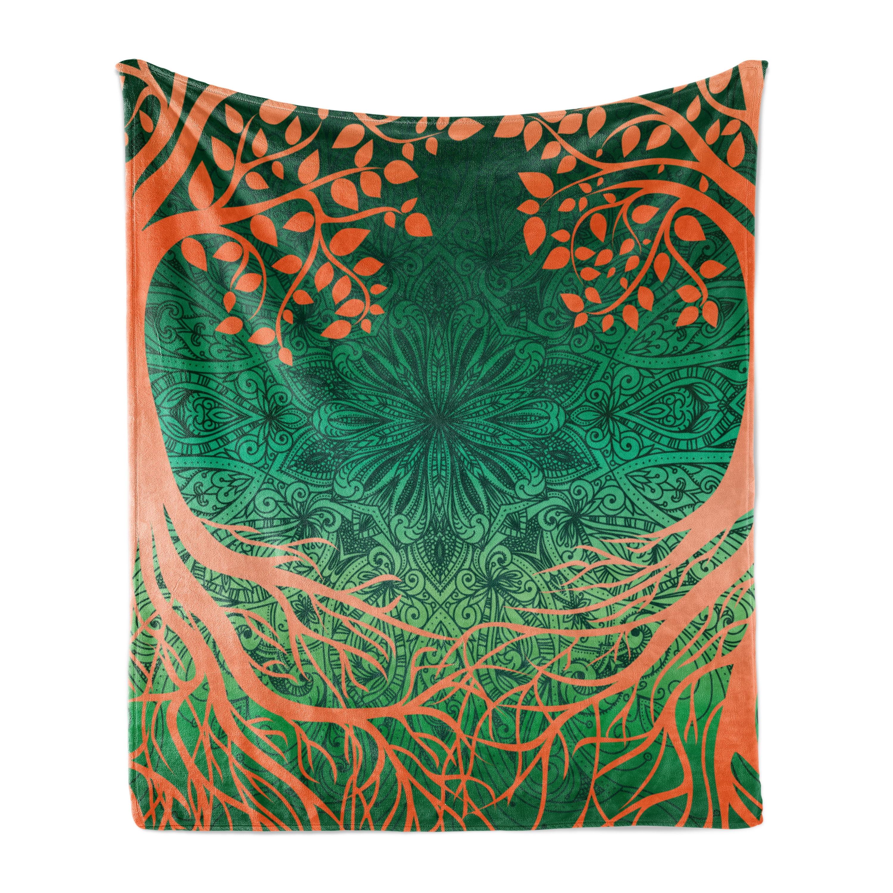 Ambesonne Ethnic Fleece Throw Blanket Mandalas Orange Green