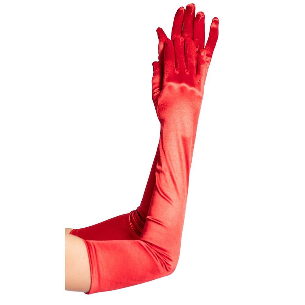 BUYISI Etiquette Long Gloves Satin Gloves Wedding Performance Prom Uniform Accessories Red