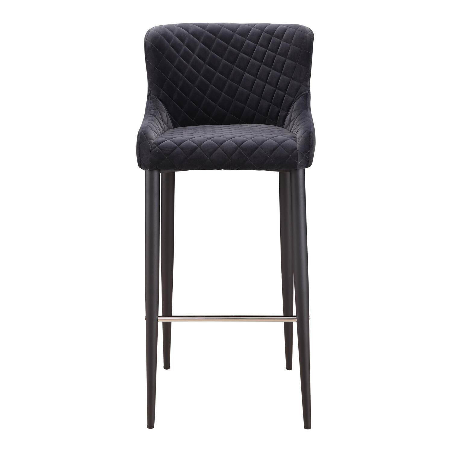 Etta Dark Grey Diamond-Tufted Velvet Bar Stool with Metal Frame