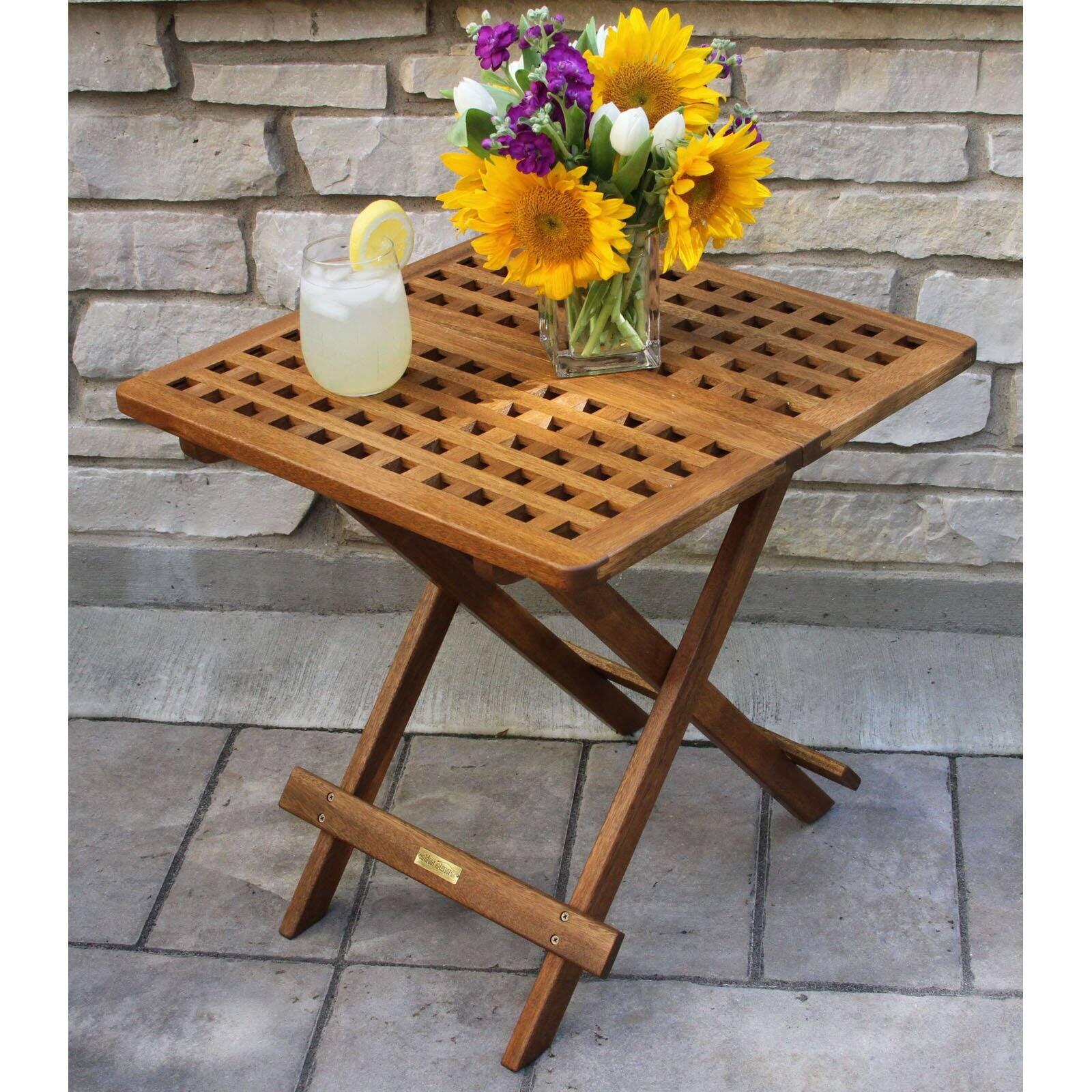 Classic Square Eucalyptus Folding End Table in Matte Brown