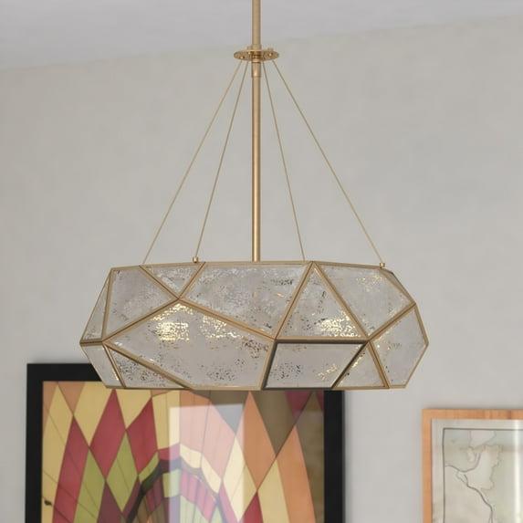 VAXCEL Euclid Brass Mid-Century Modern Pendant Light Mercury Glass, Aged Brass, 3 Light, 20 inch