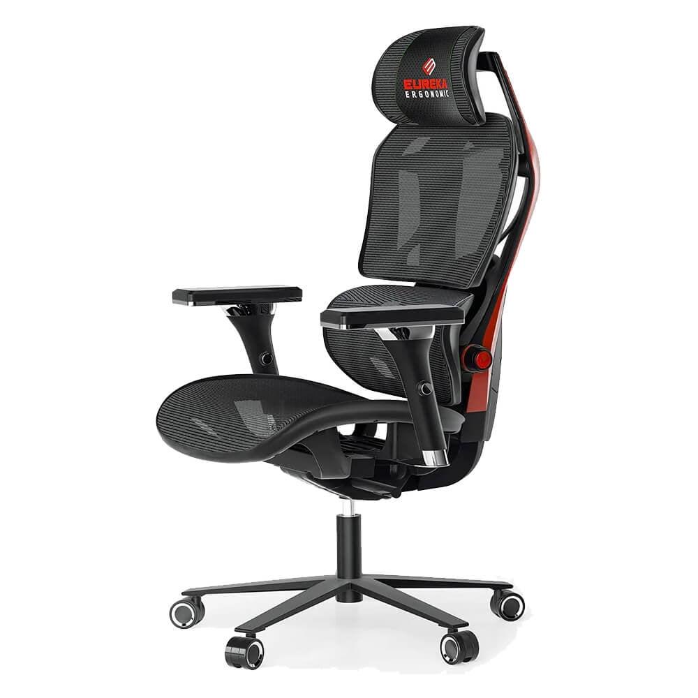 Eureka Red and Black Ergonomic Gaming Chair with Adjustable Arms