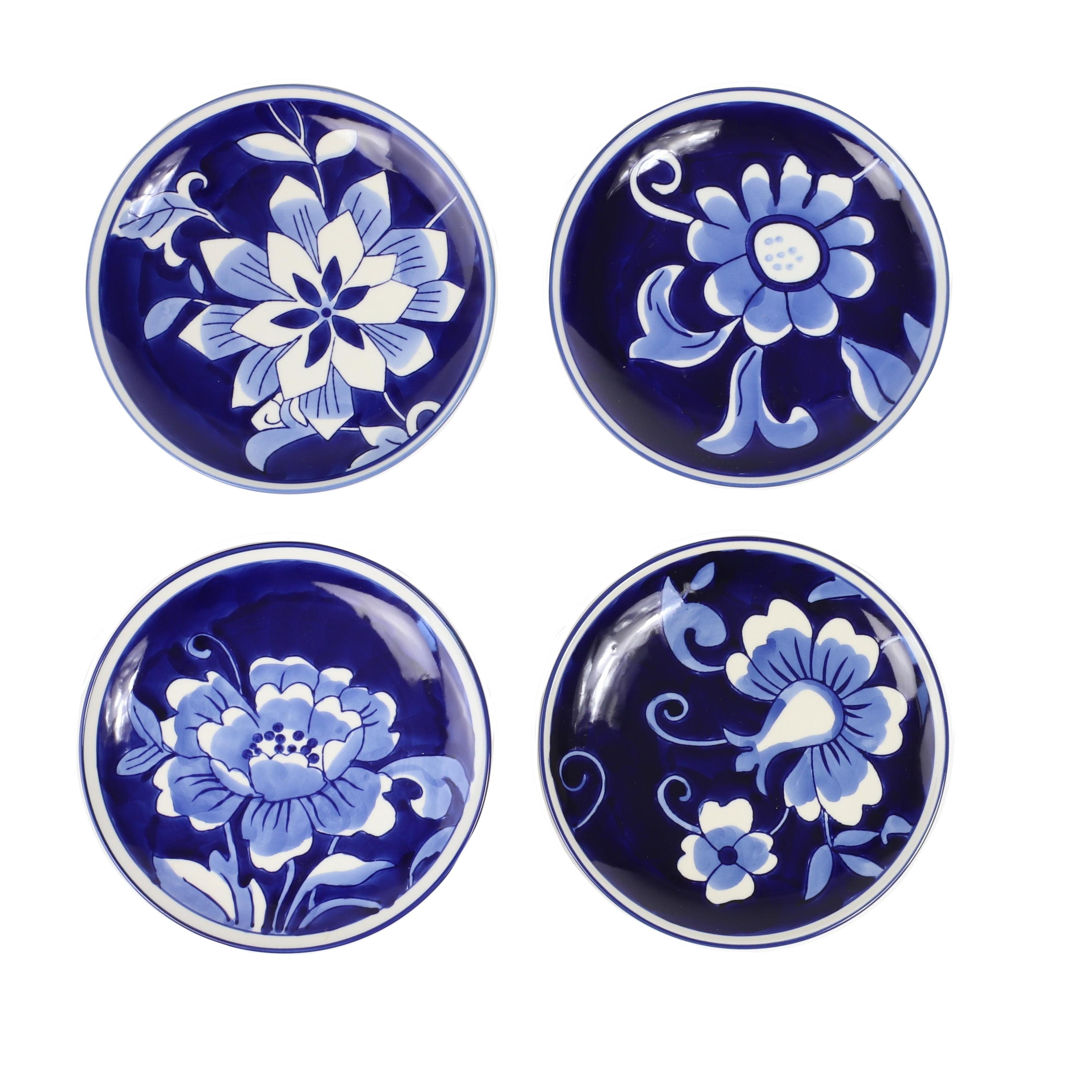 Blue and White Hand-Painted Ceramic Appetizer Plates Set