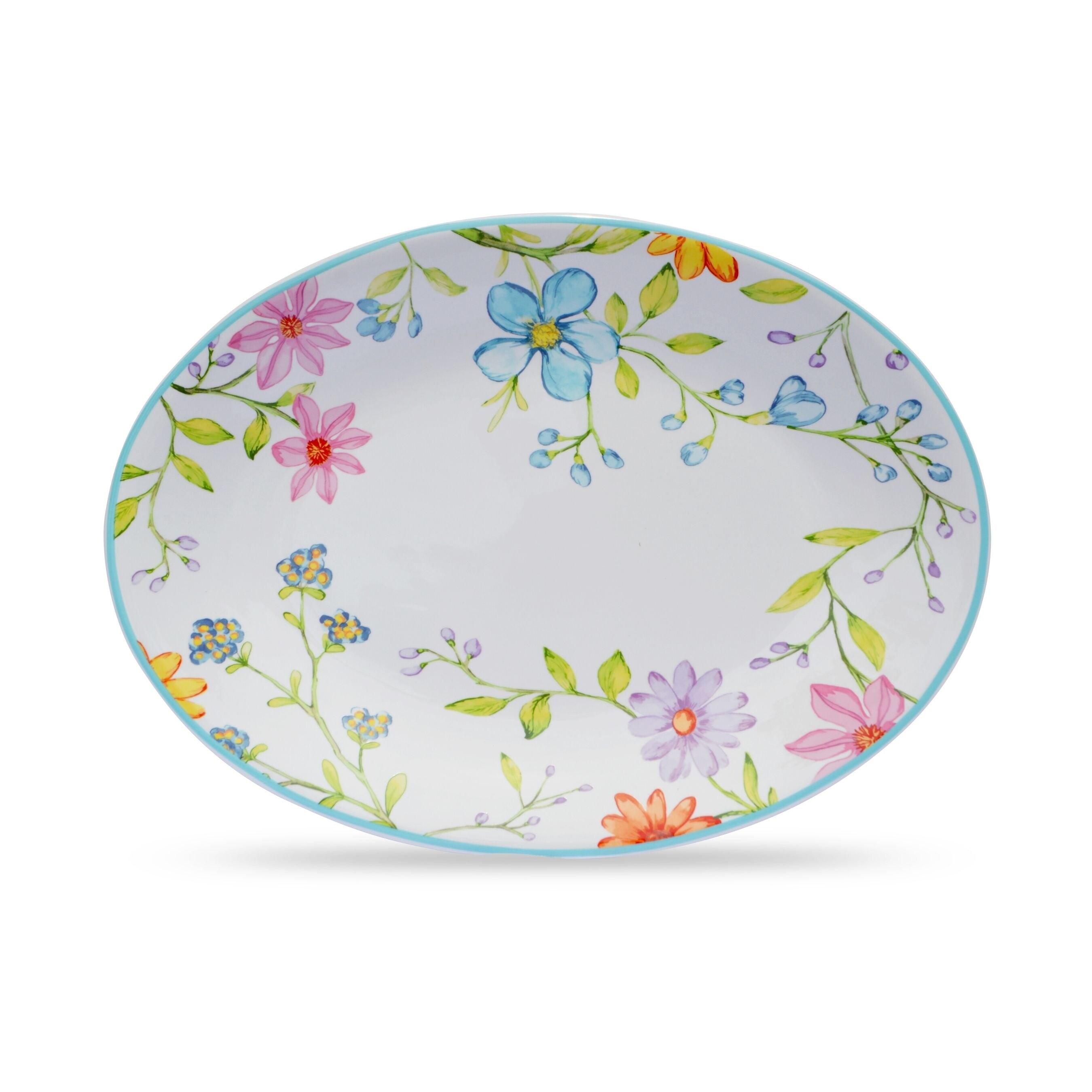 Charlotte 15" Multicolor Floral Ceramic Oval Serving Platter