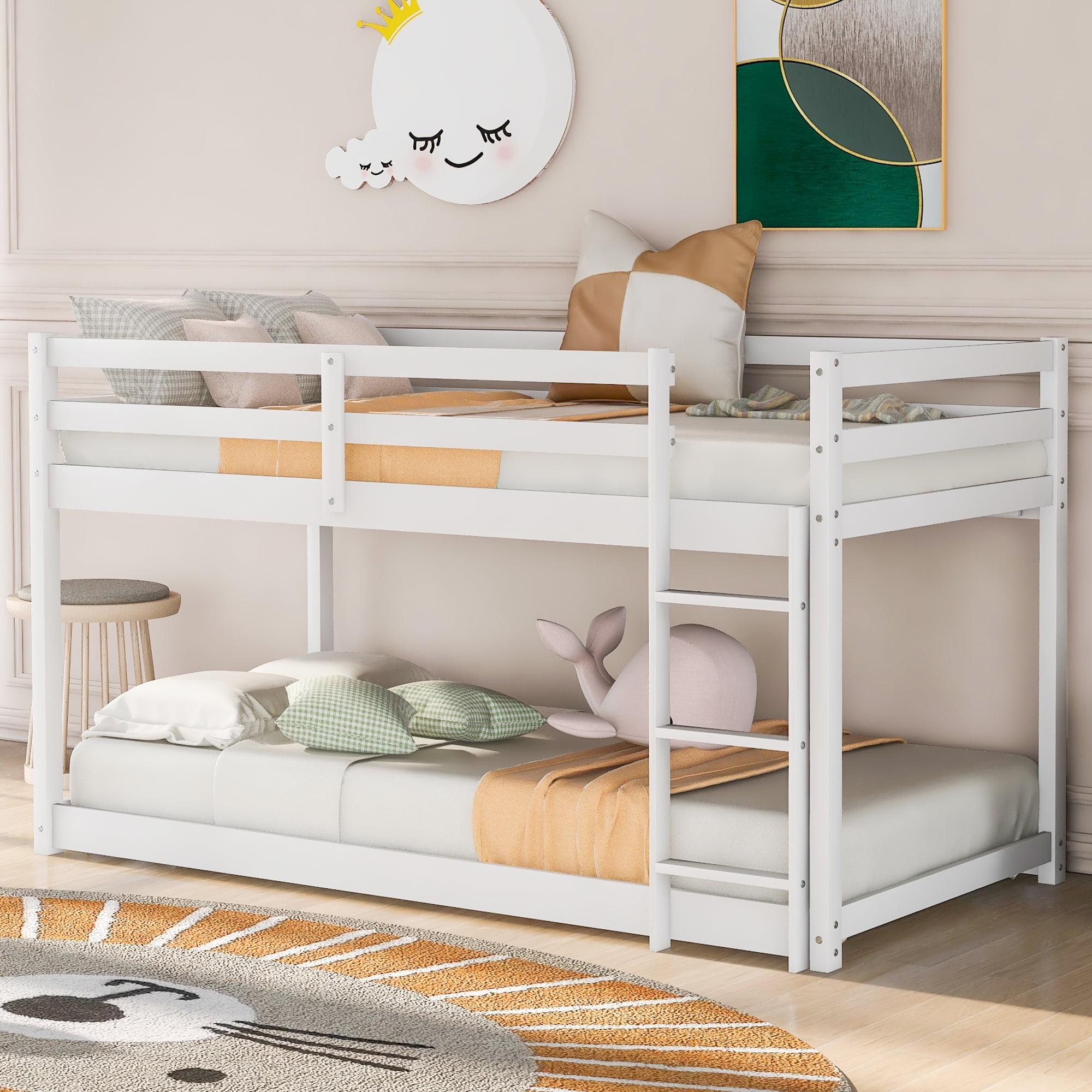 White Twin-over-Twin Bunk Bed with Slide and Storage Drawers