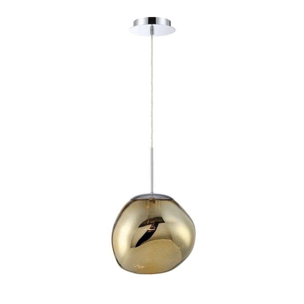 Bankwell Modern Globe Pendant in Gold with Asymmetrical Hand-Blown Glass