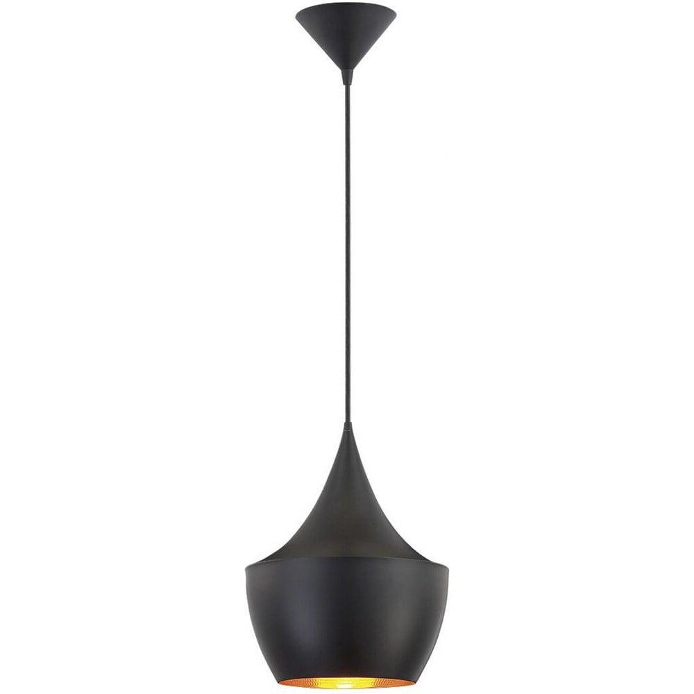 Black Aluminum Mini Pendant Light with Brass Shade