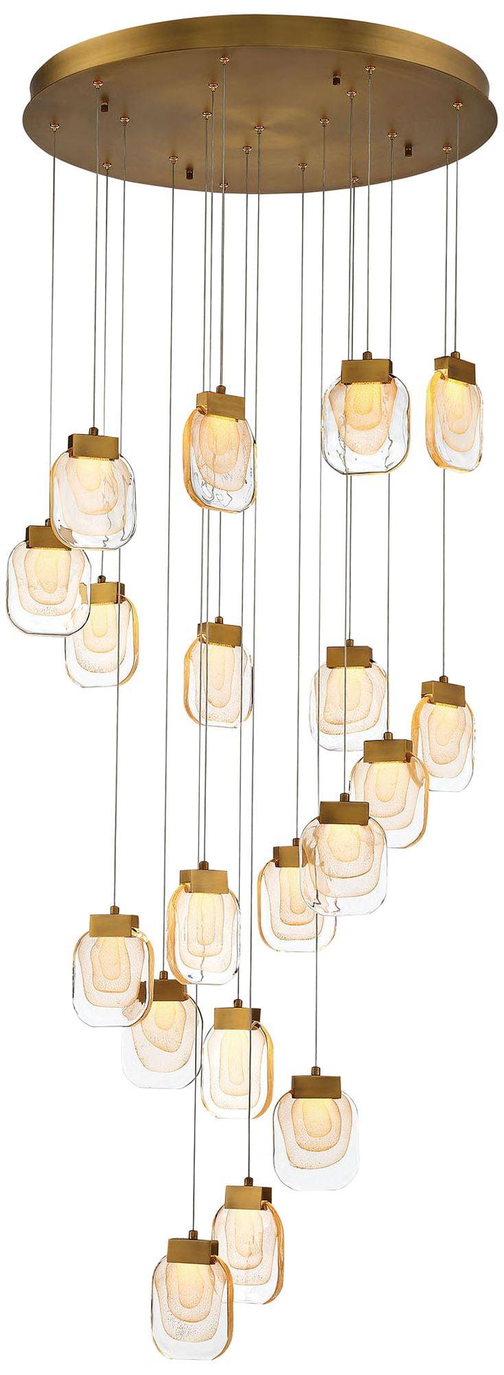 Paget 19-Light Gold LED Chandelier with Handmade Clear Glass