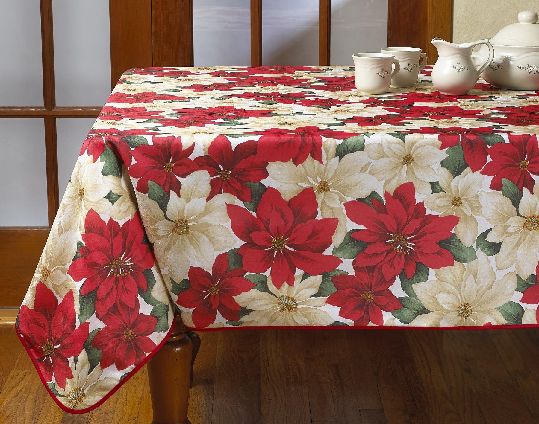 European Christmas PoinSettia Floral Design Printed Tablecloth Size: 52? W x 70? D