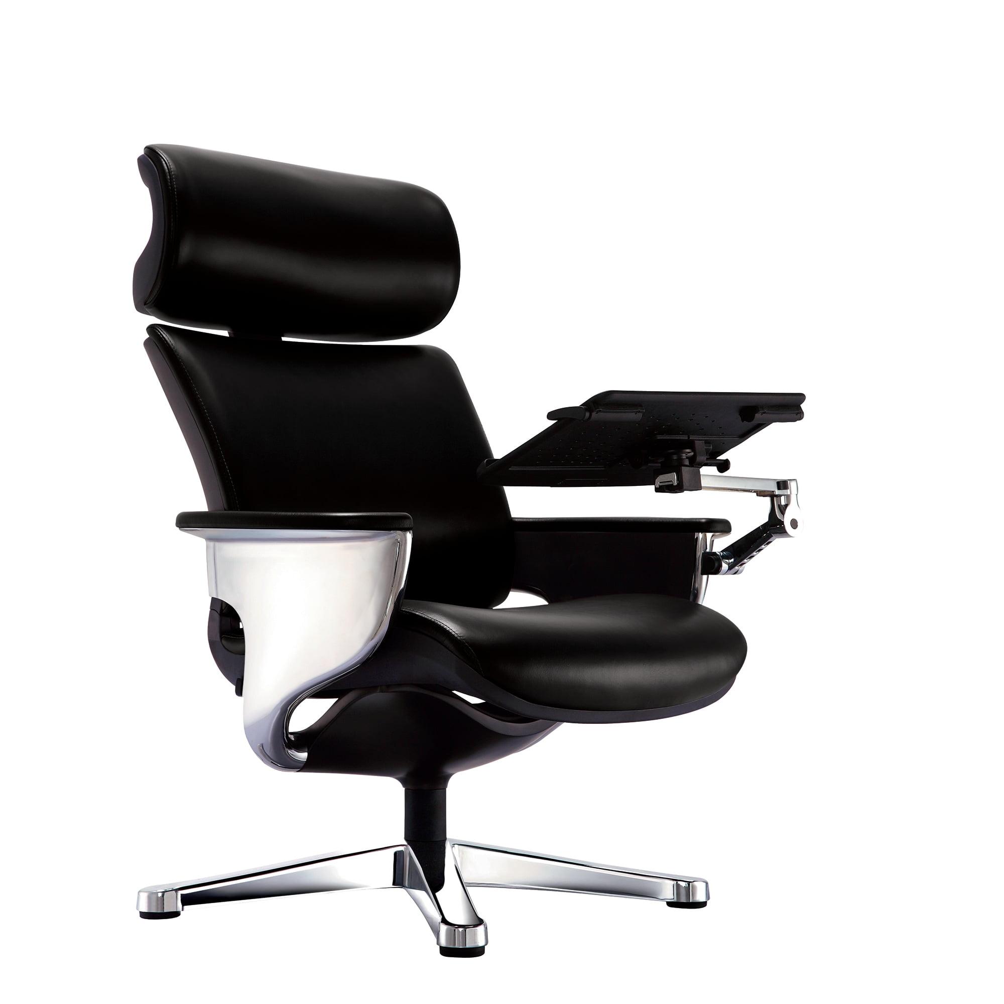 Luxurious Black Leather Swivel Executive Chair with Ottoman