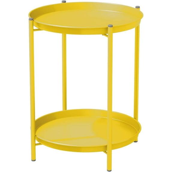 Grand Patio Indoor & Outdoor Side Table 2-Tier, Weather-Resistant Steel Round End Table for Porch, Poolside, Bedroom, Living Room, Yellow