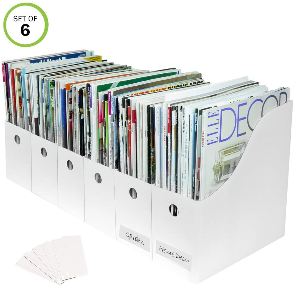 White Coated Cardboard Magazine File Holders, Set of 6