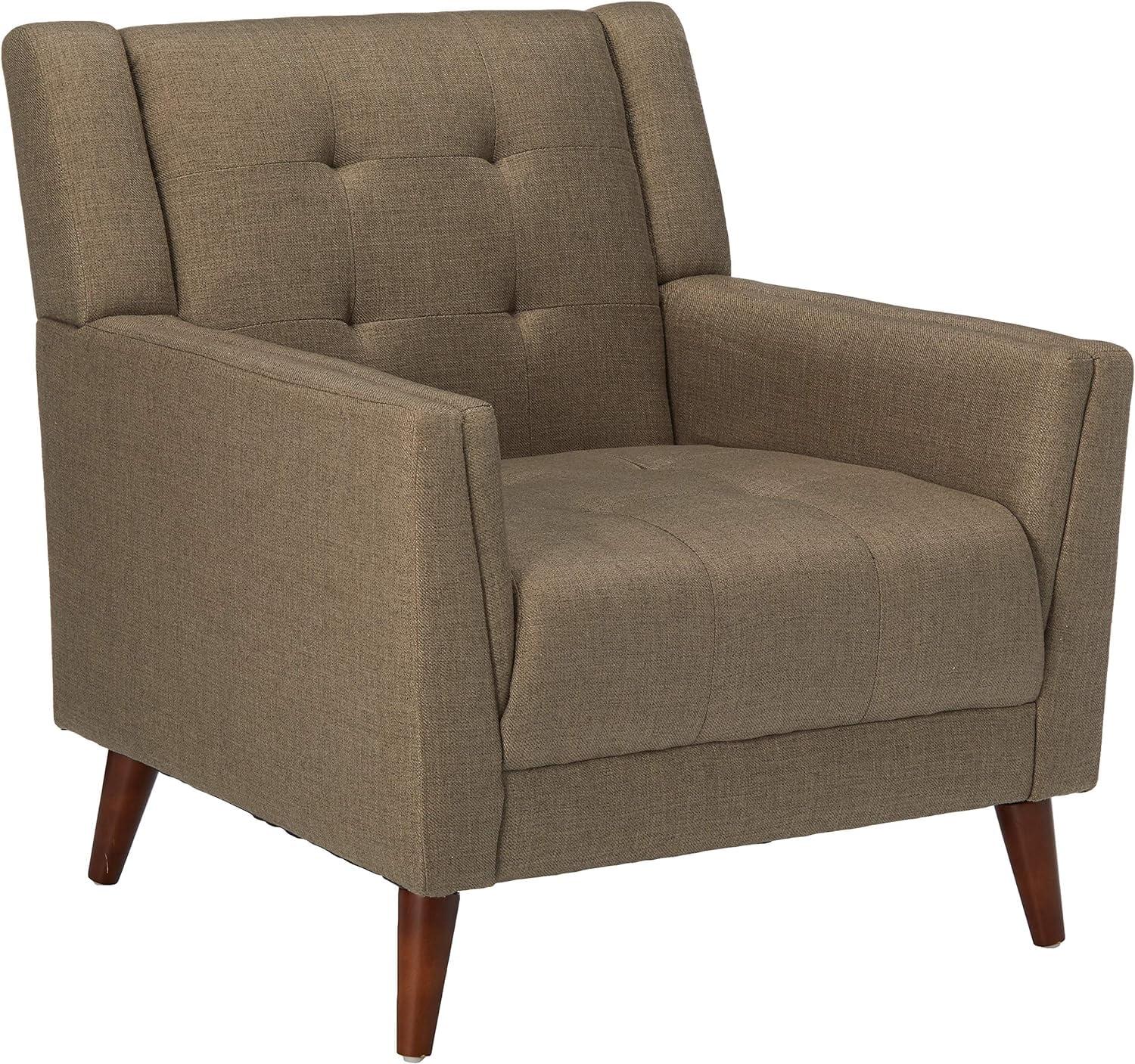 Mocha Walnut Mid-Century Modern Tufted Arm Chair with Birch Legs