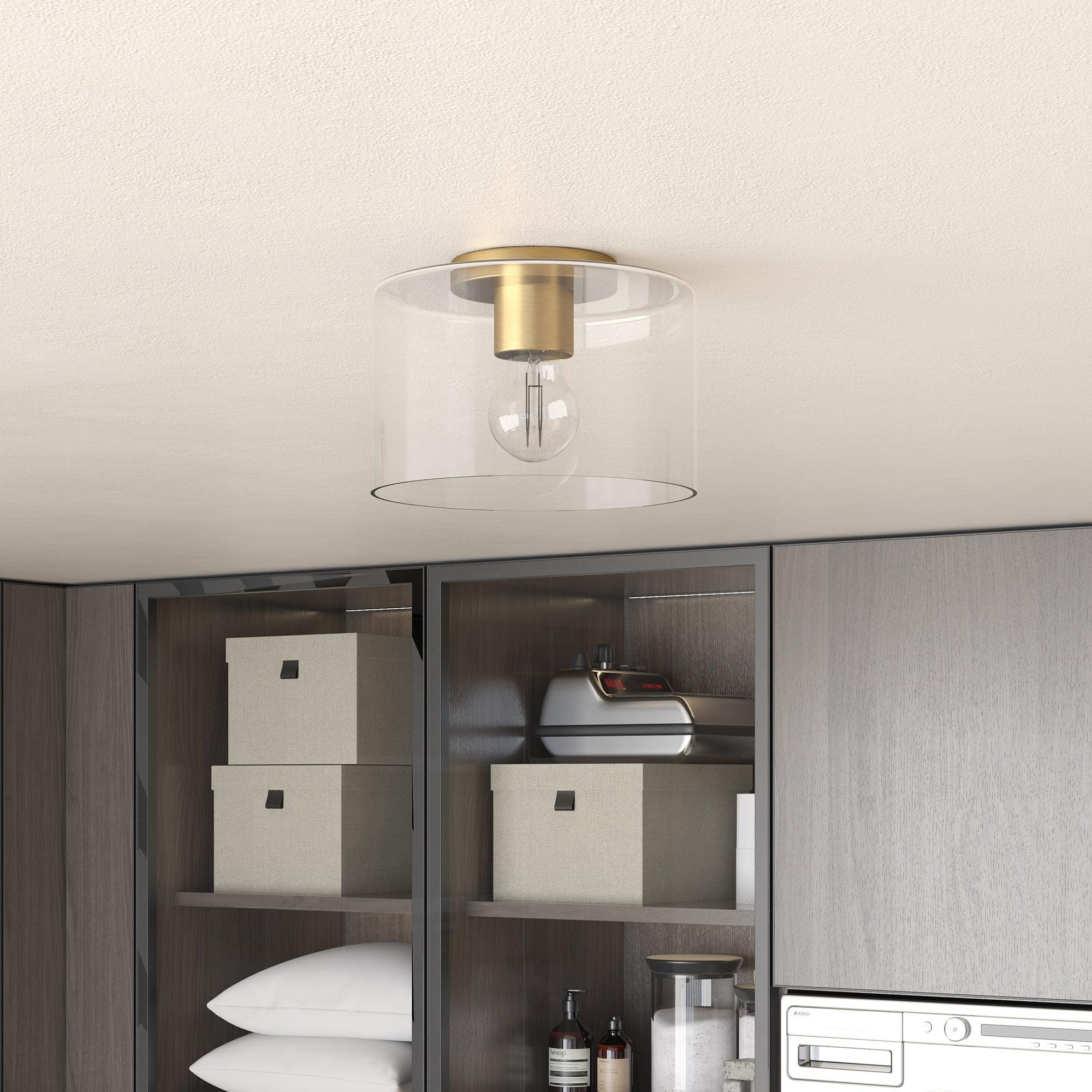Evelyn&Zoe 10" Brass Finish Metal/Glass Semi Flush Mount