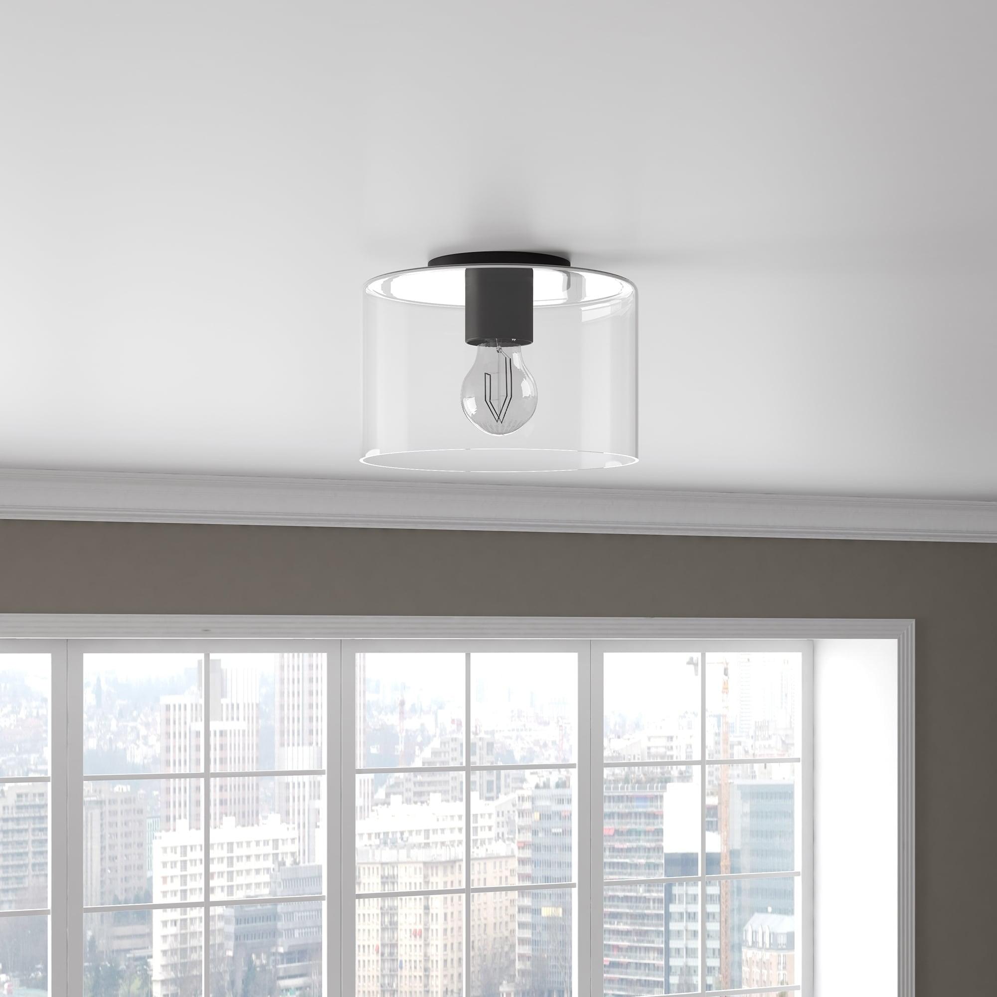 Evelyn&Zoe 10" Matte Black Metal/Glass Semi Flush Mount