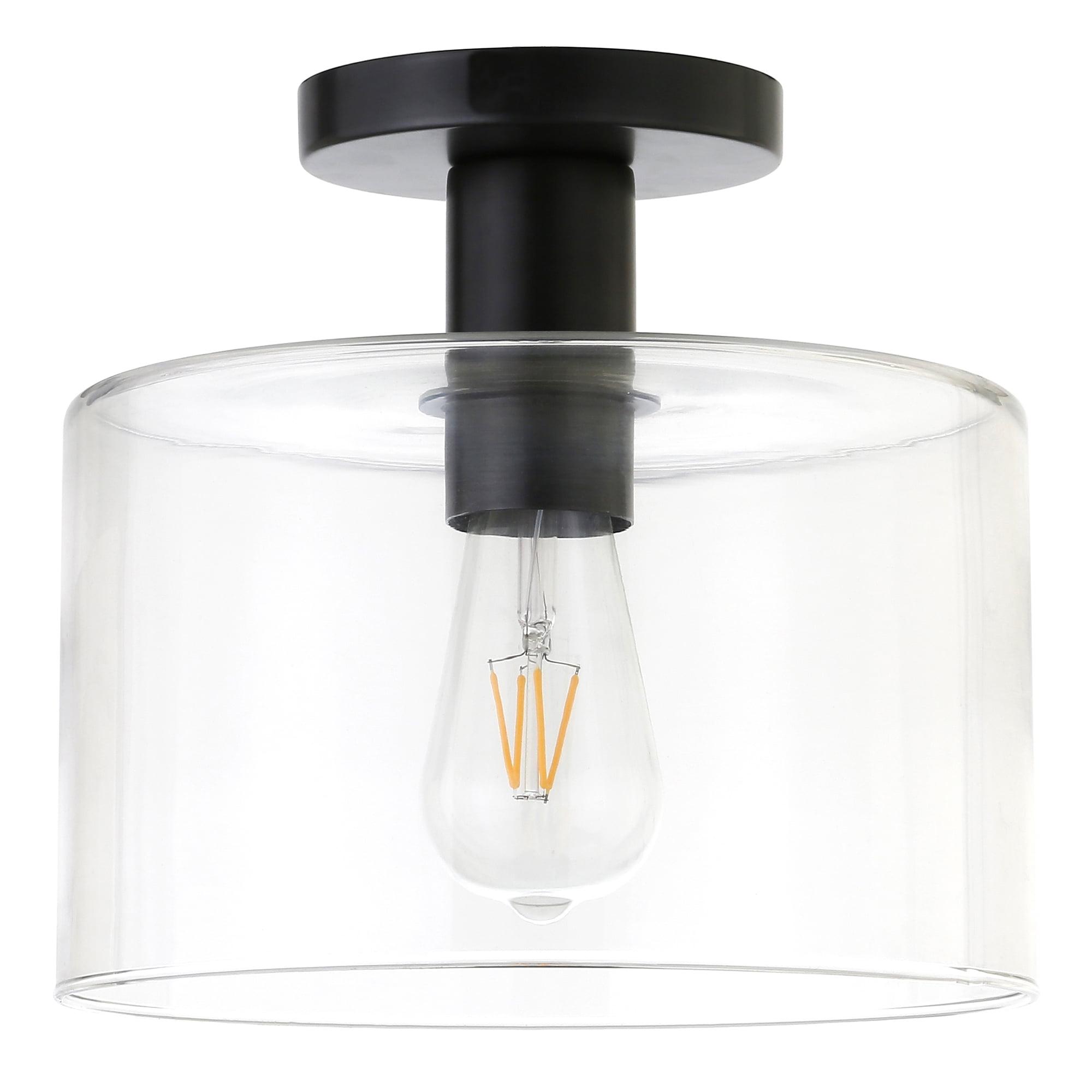 Evelyn&Zoe 10" Matte Black Metal/Glass Semi Flush Mount