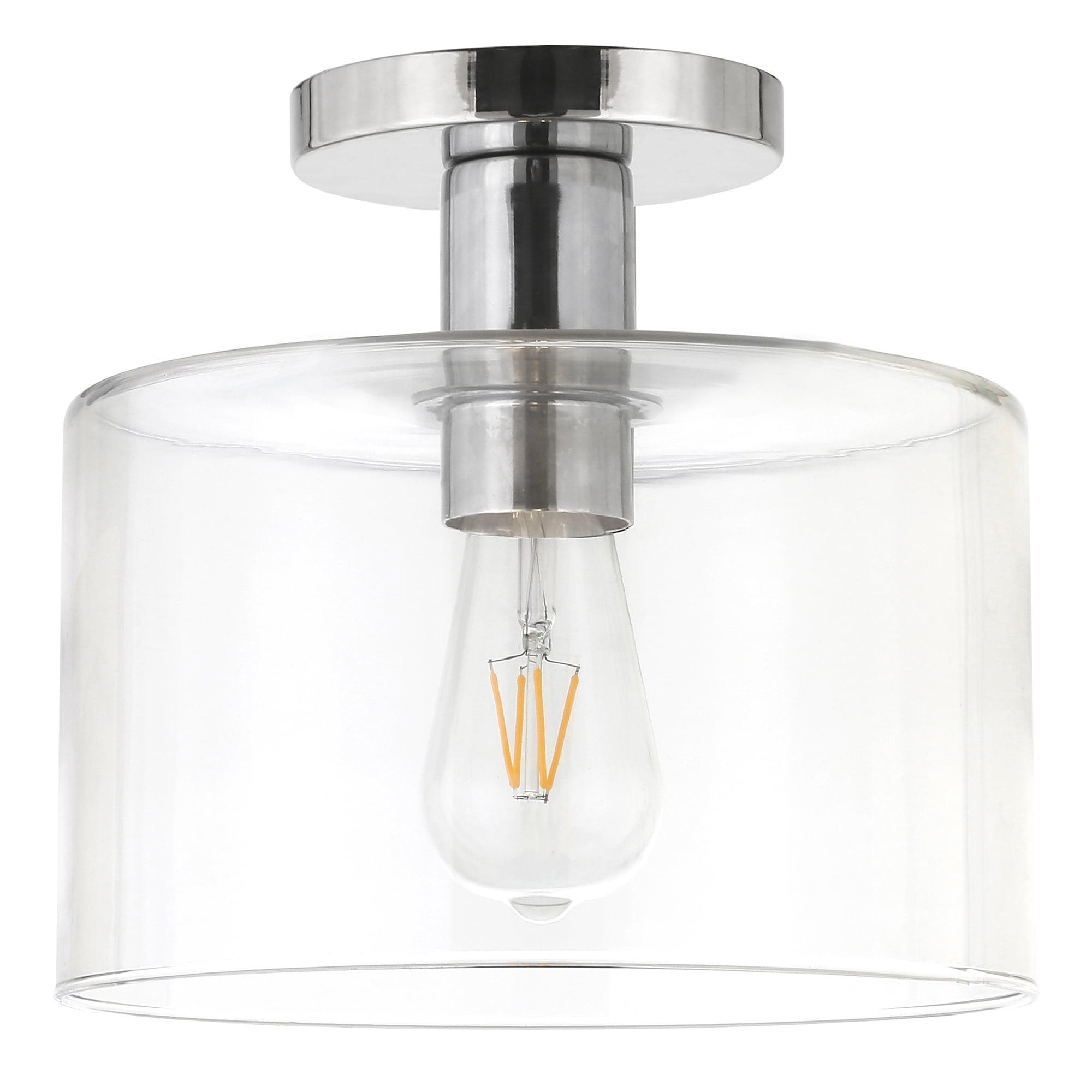 Evelyn&Zoe 10" Polished Nickel Finish Metal/Glass Semi Flush Mount