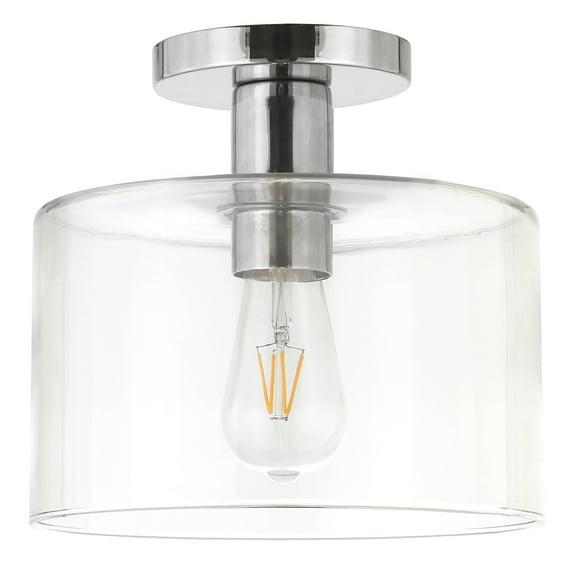 Evelyn&Zoe 10" Polished Nickel Finish Metal/Glass Semi Flush Mount