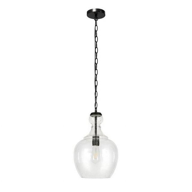 Evelyn&Zoe 11" Blackened Bronze Metal/Glass Pendant