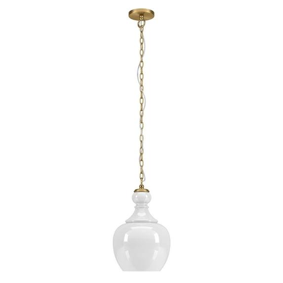 Evelyn&Zoe 11" Brushed Brass Finish Metal/Glass Pendant