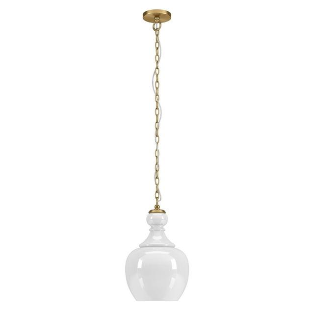 Evelyn&Zoe 11" Brushed Brass Finish Metal/Glass Pendant