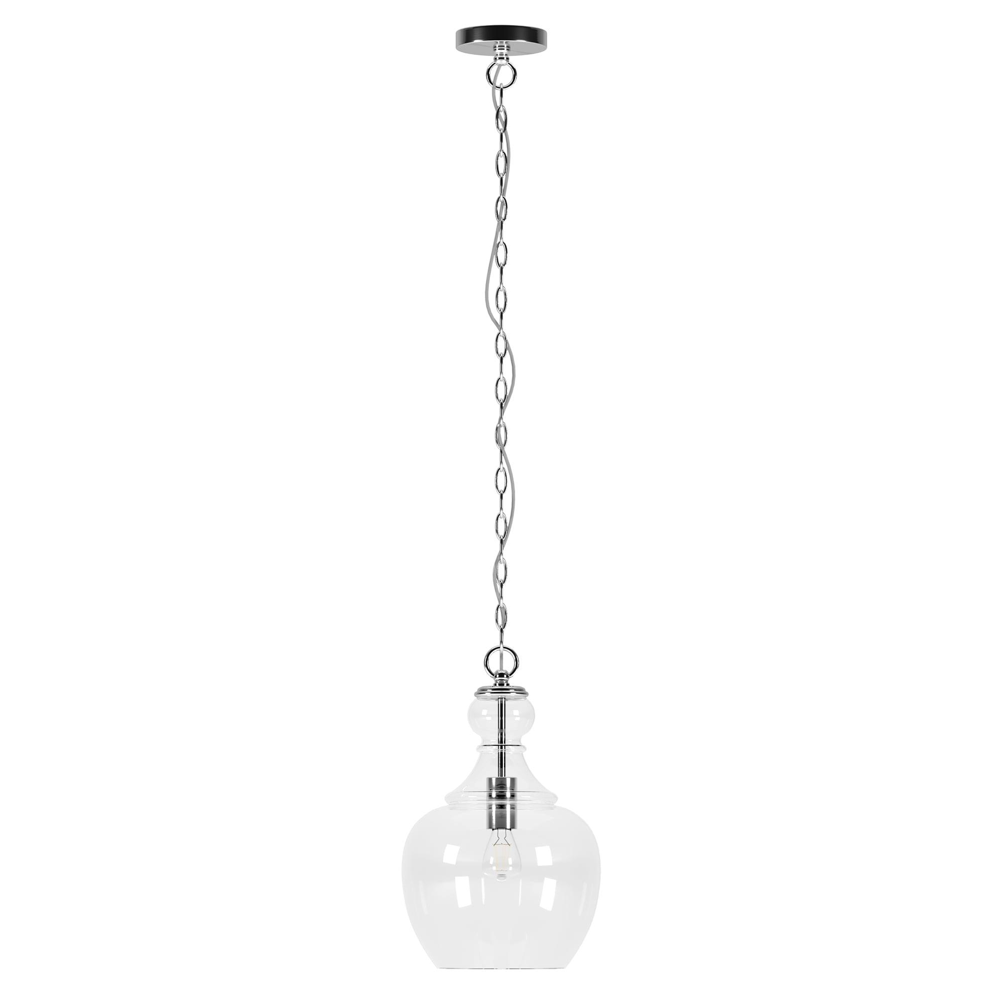 Evelyn&Zoe 11" Brushed Nickel Finish Metal/Glass Pendant