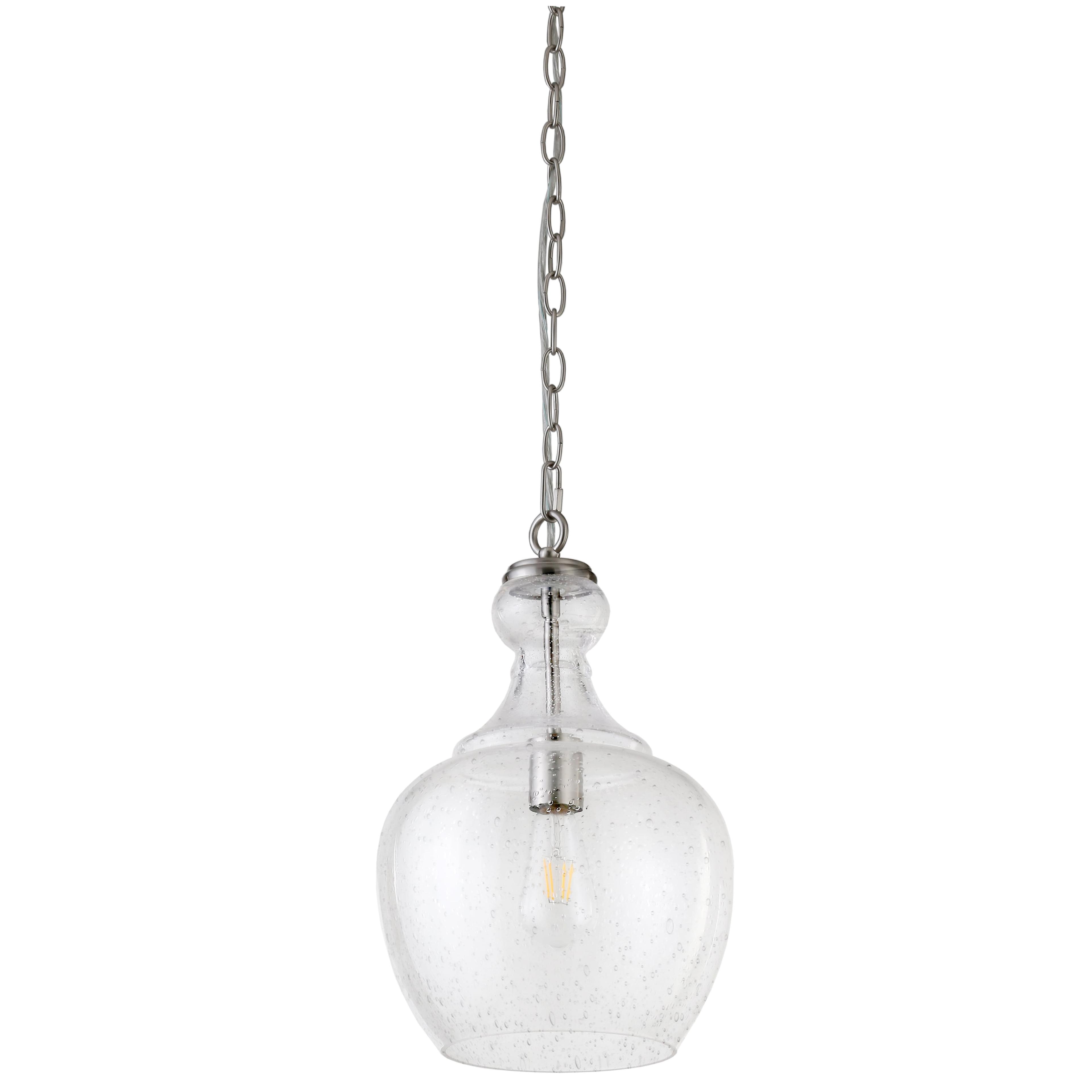 Evelyn&Zoe 11" Brushed Nickel Finish Metal/Glass Pendant