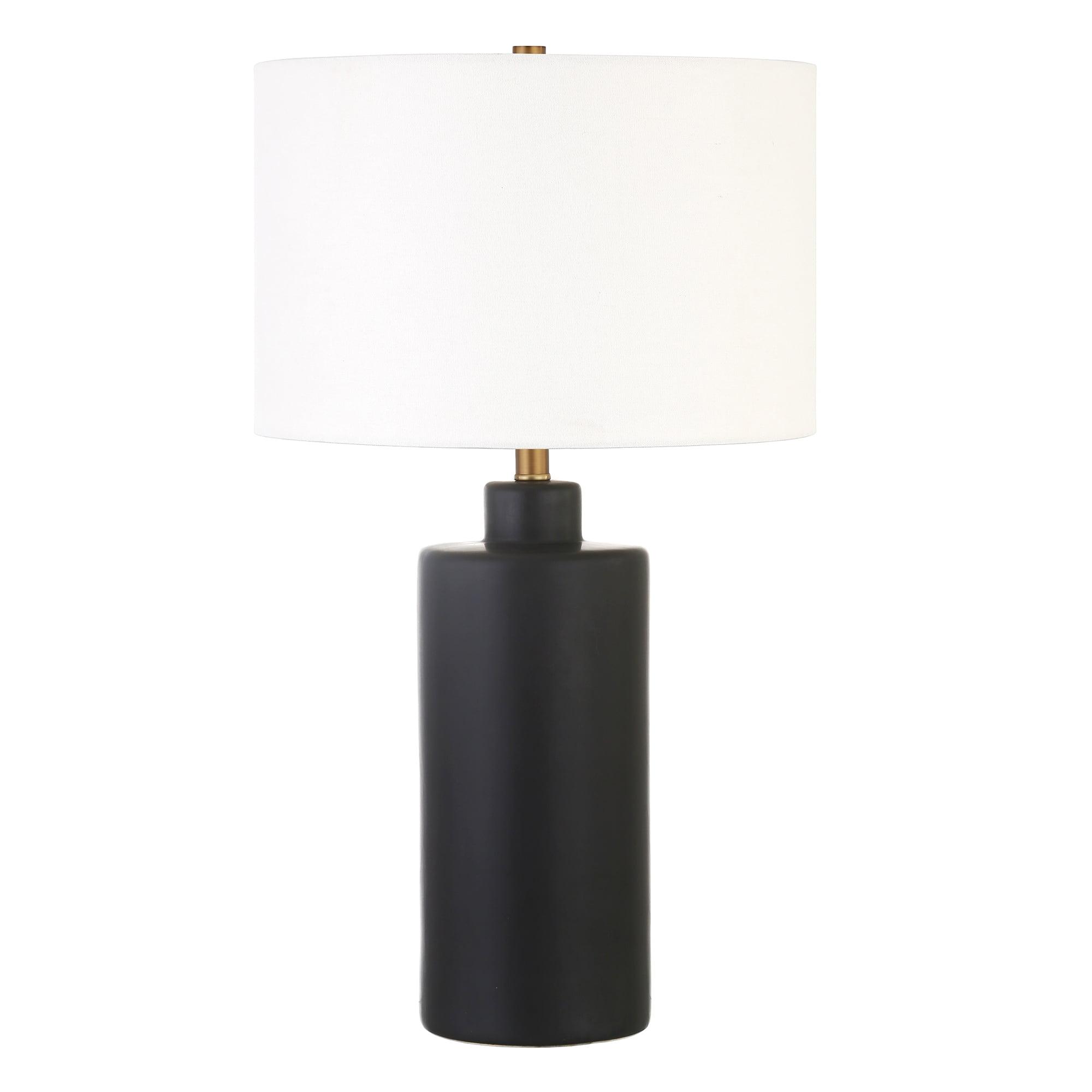 Matte Black Ceramic Nightstand Lamp with White Linen Shade