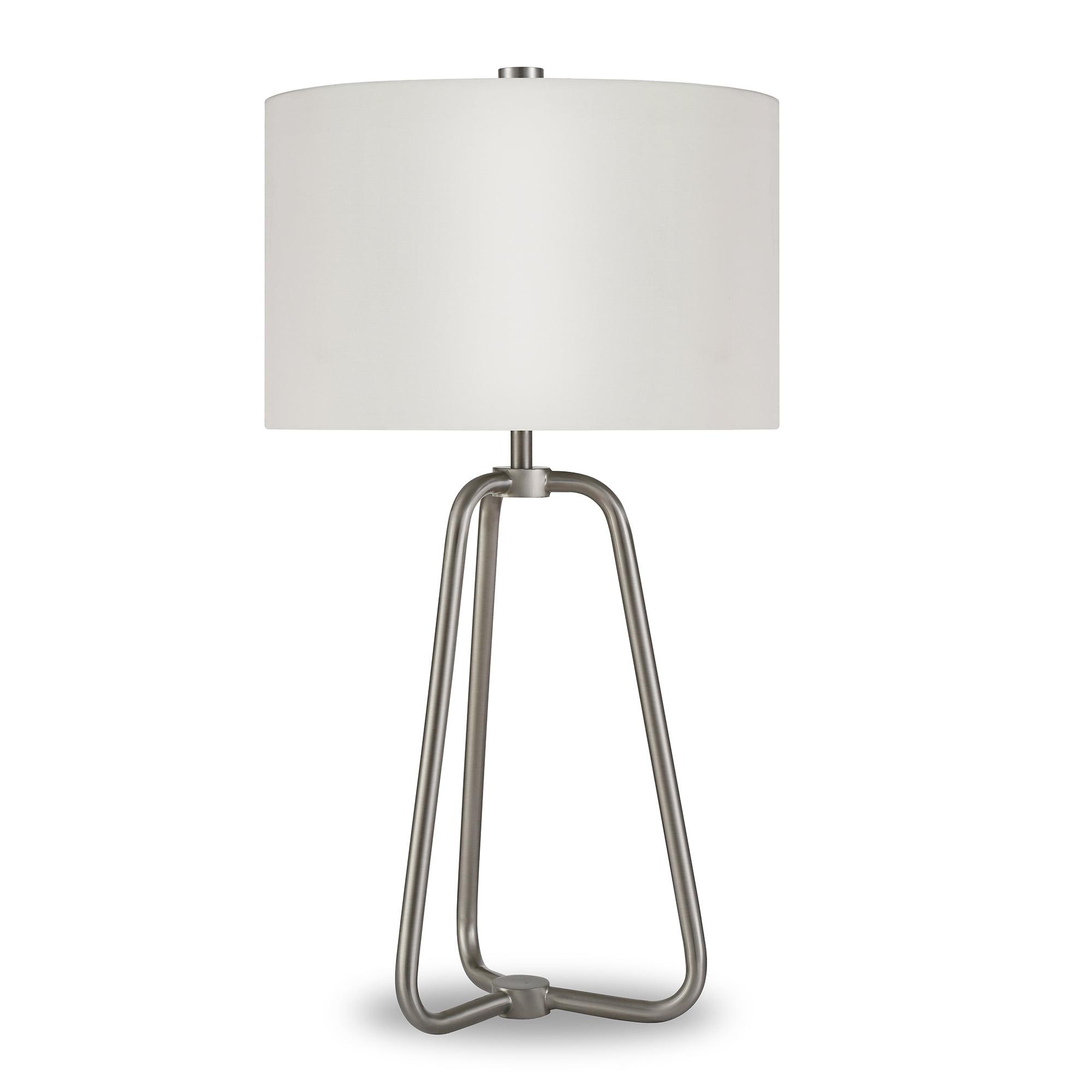 Sleek 25" Silver Metal Table Lamp with White Cotton Shade