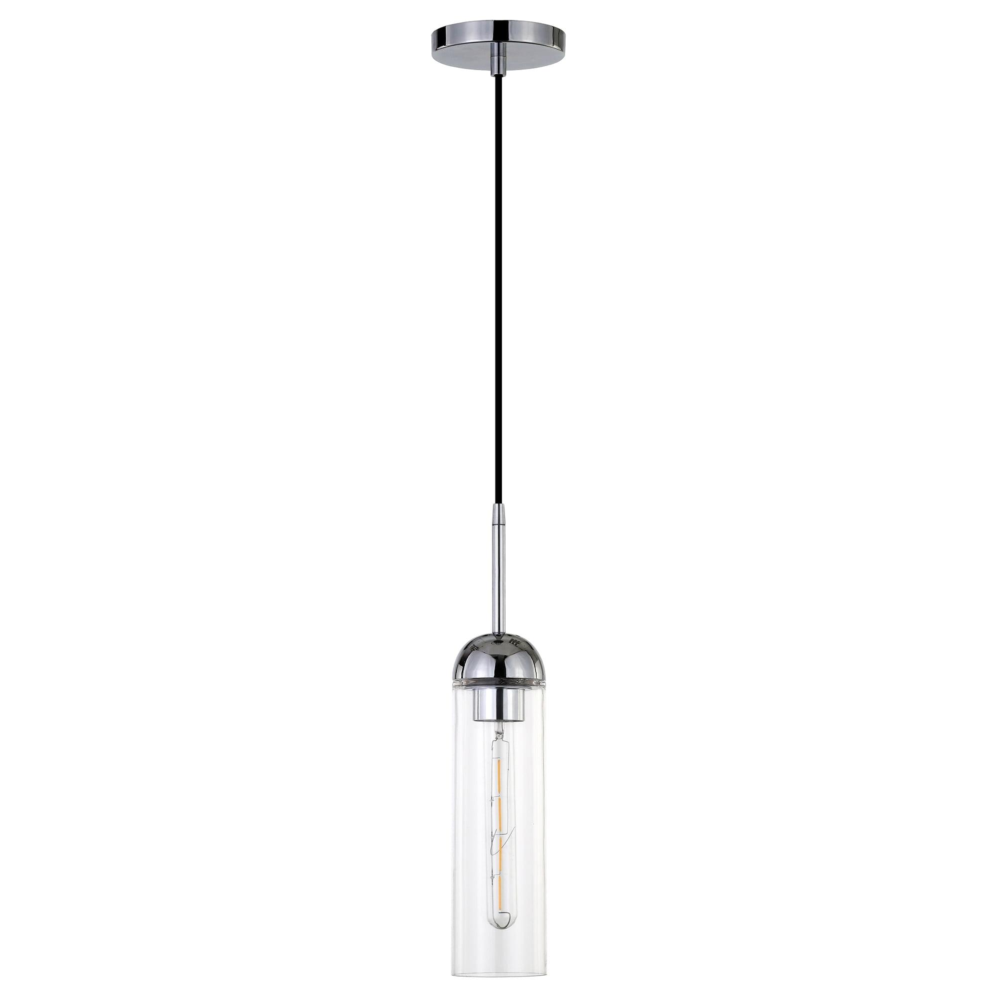 Evelyn&Zoe 3" Polished Nickel Metal/Glass Pendant