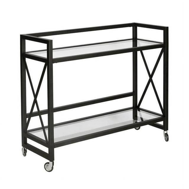 Evelyn&Zoe 38" Blackened Bronze Metal/Glass Bar Cart