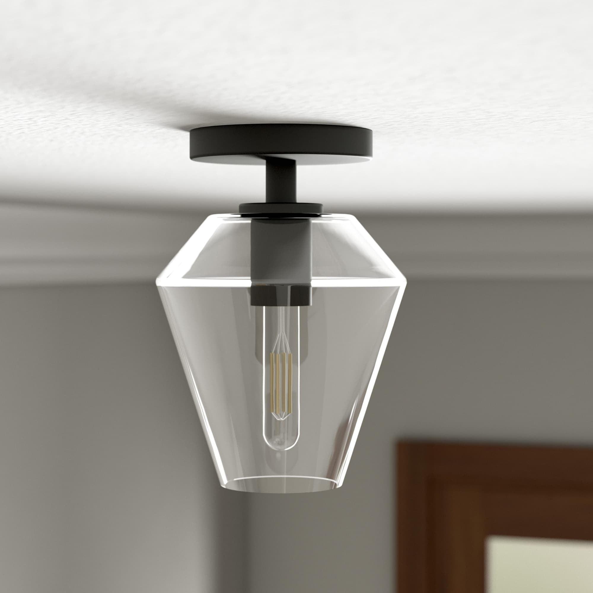 Evelyn&Zoe 7" Black Semi Flush Mount
