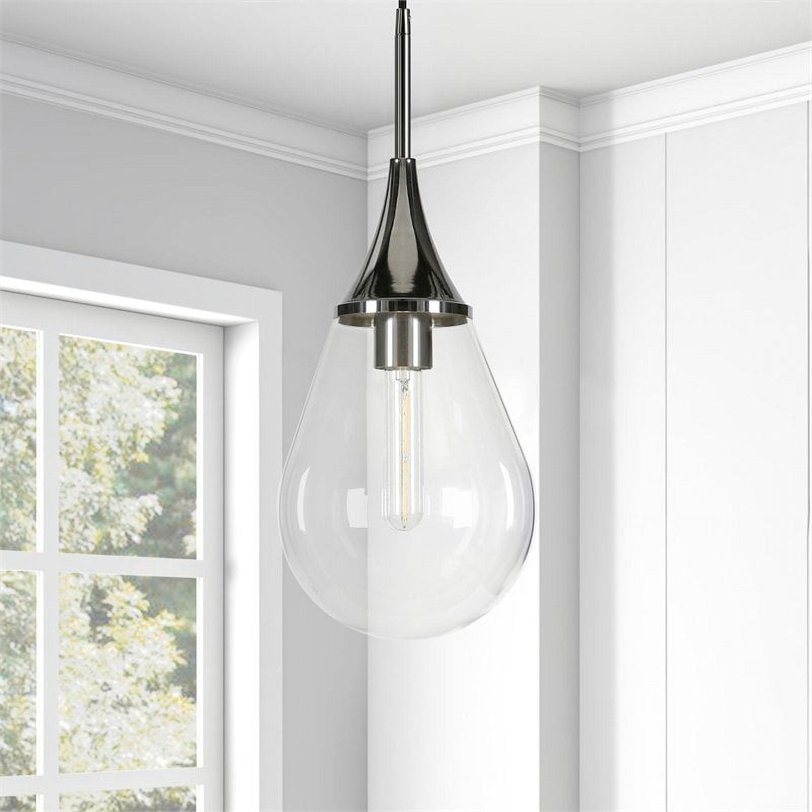 Evelyn&Zoe 7" Polished Nickel Metal/Glass Pendant
