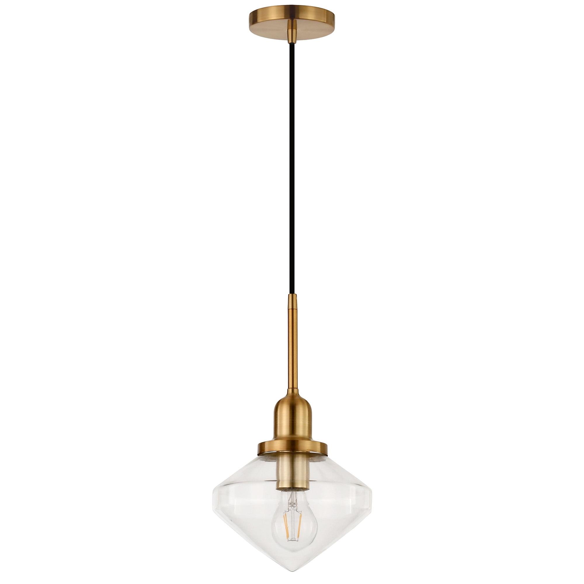 Evelyn&Zoe 8" Brass Metal/Glass Pendant