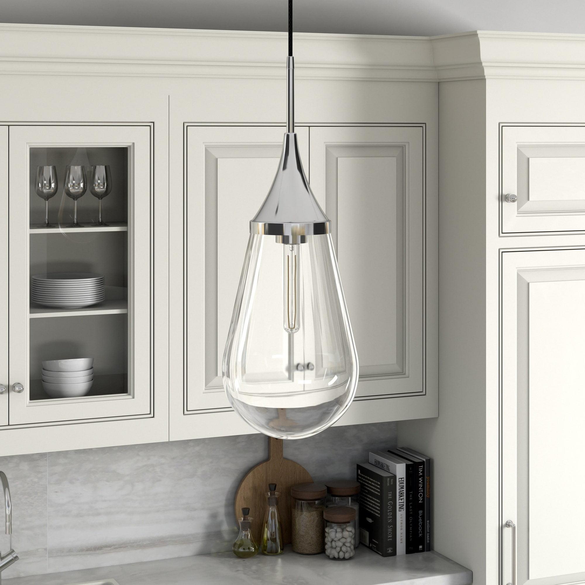 Evelyn&Zoe 8" Polished Nickel Finish Metal/Glass Pendant
