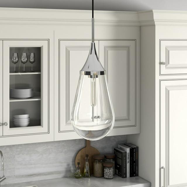 Evelyn&Zoe 8" Polished Nickel Finish Metal/Glass Pendant