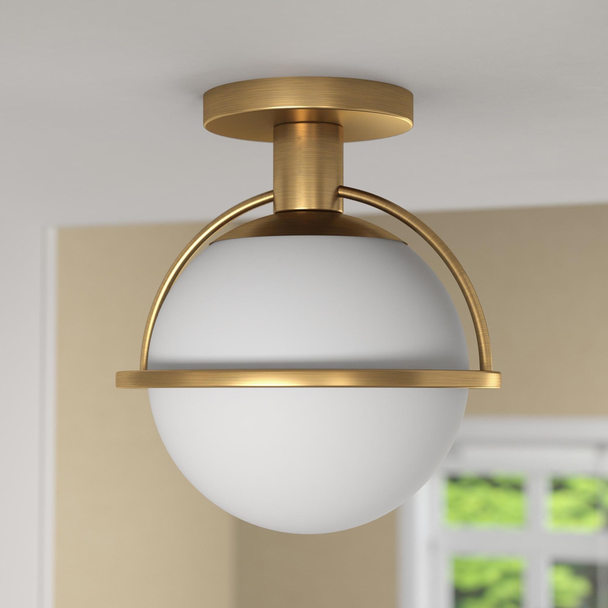 Evelyn&Zoe 9.25" Antique Brass Finish Metal/Glass Semi Flush Mount