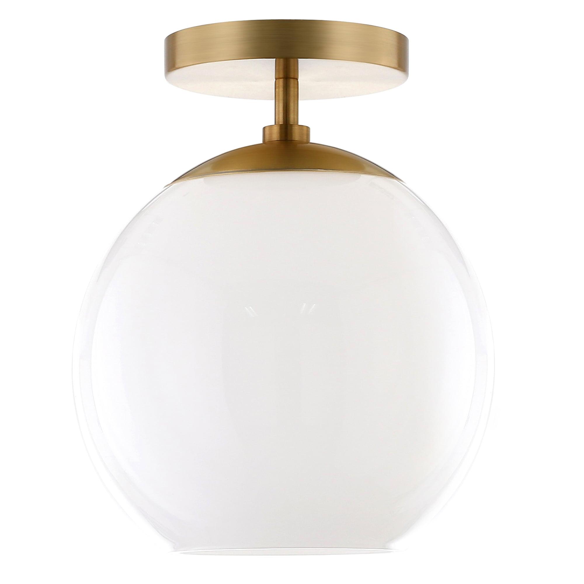 Evelyn&Zoe 9" Brass Finish Metal/Glass Semi Flush Mount