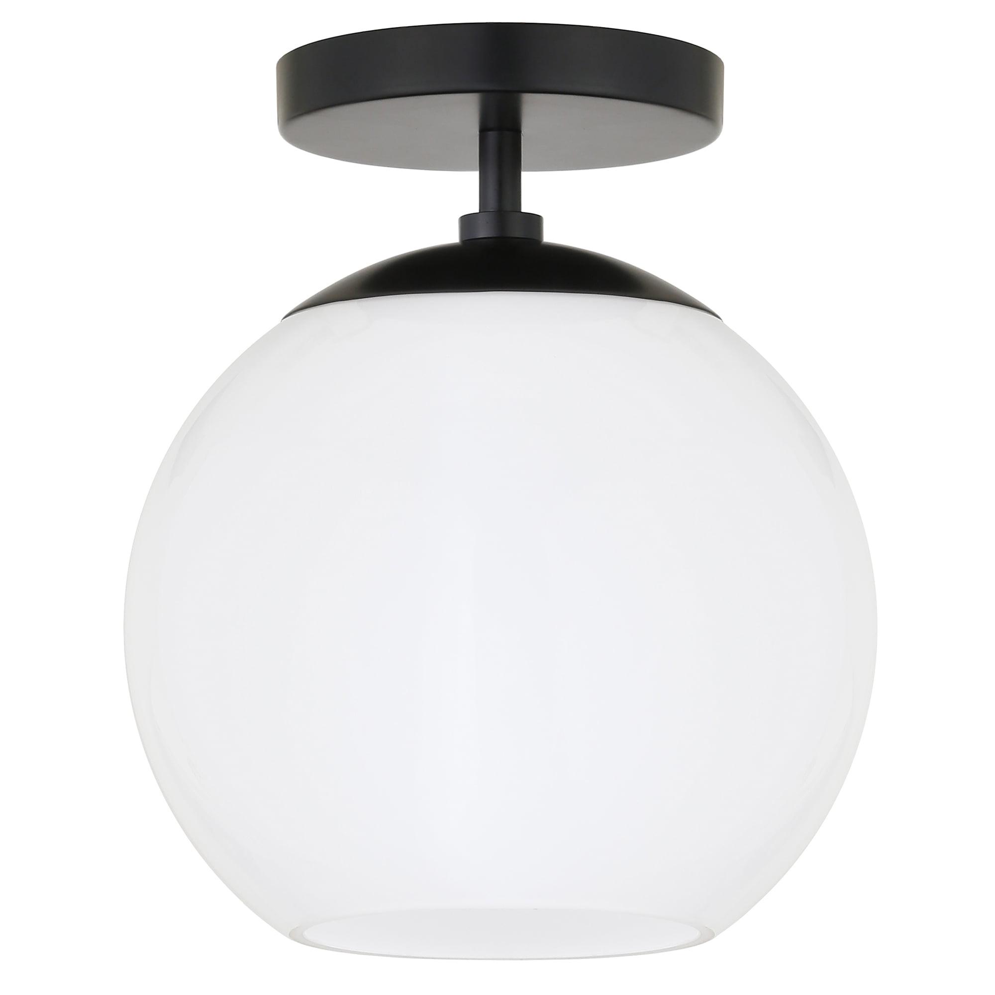 Evelyn&Zoe 9" Matte Black Metal/Glass Semi Flush Mount