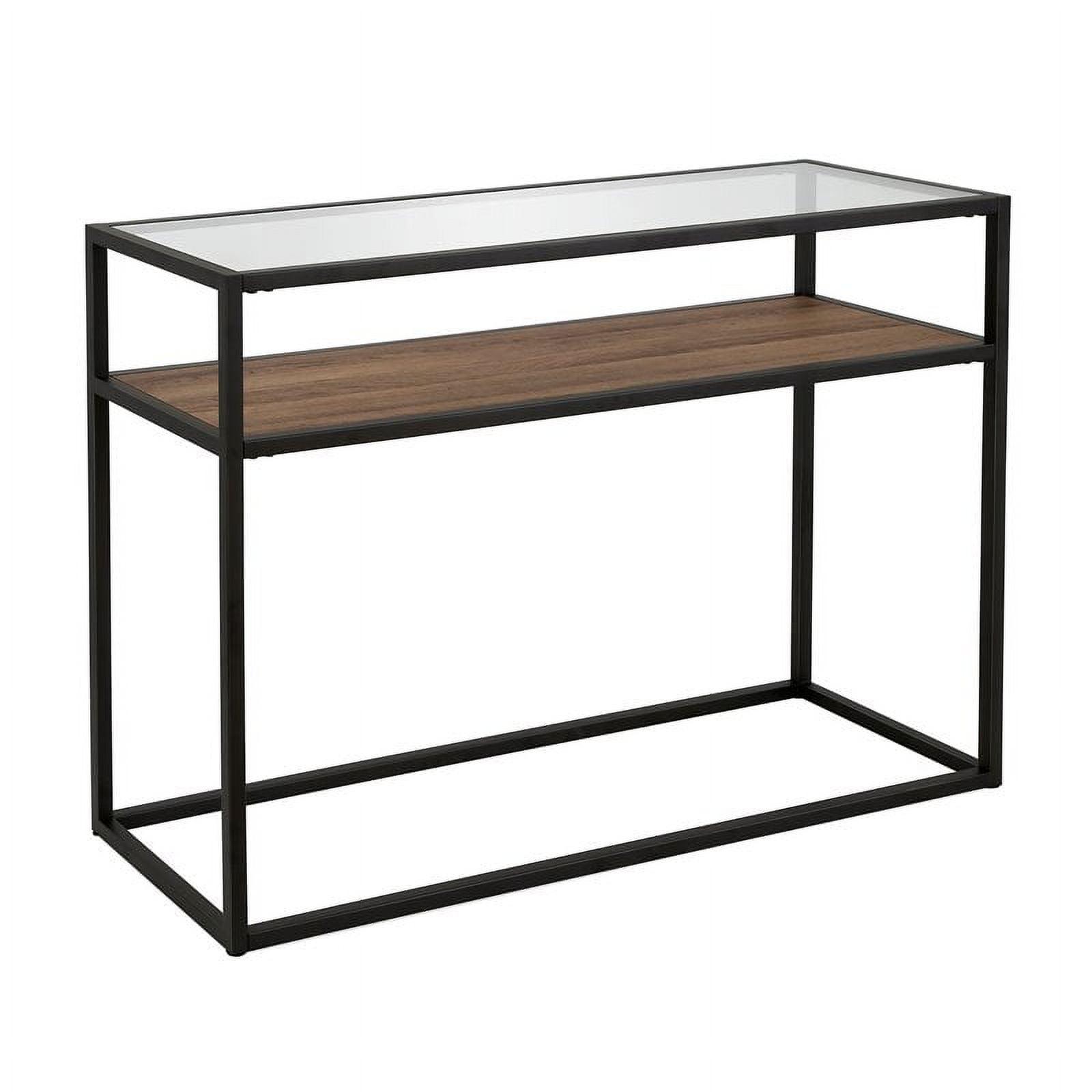 Addison Blackened Bronze 42" Glass Top Console Table with Oak Shelf