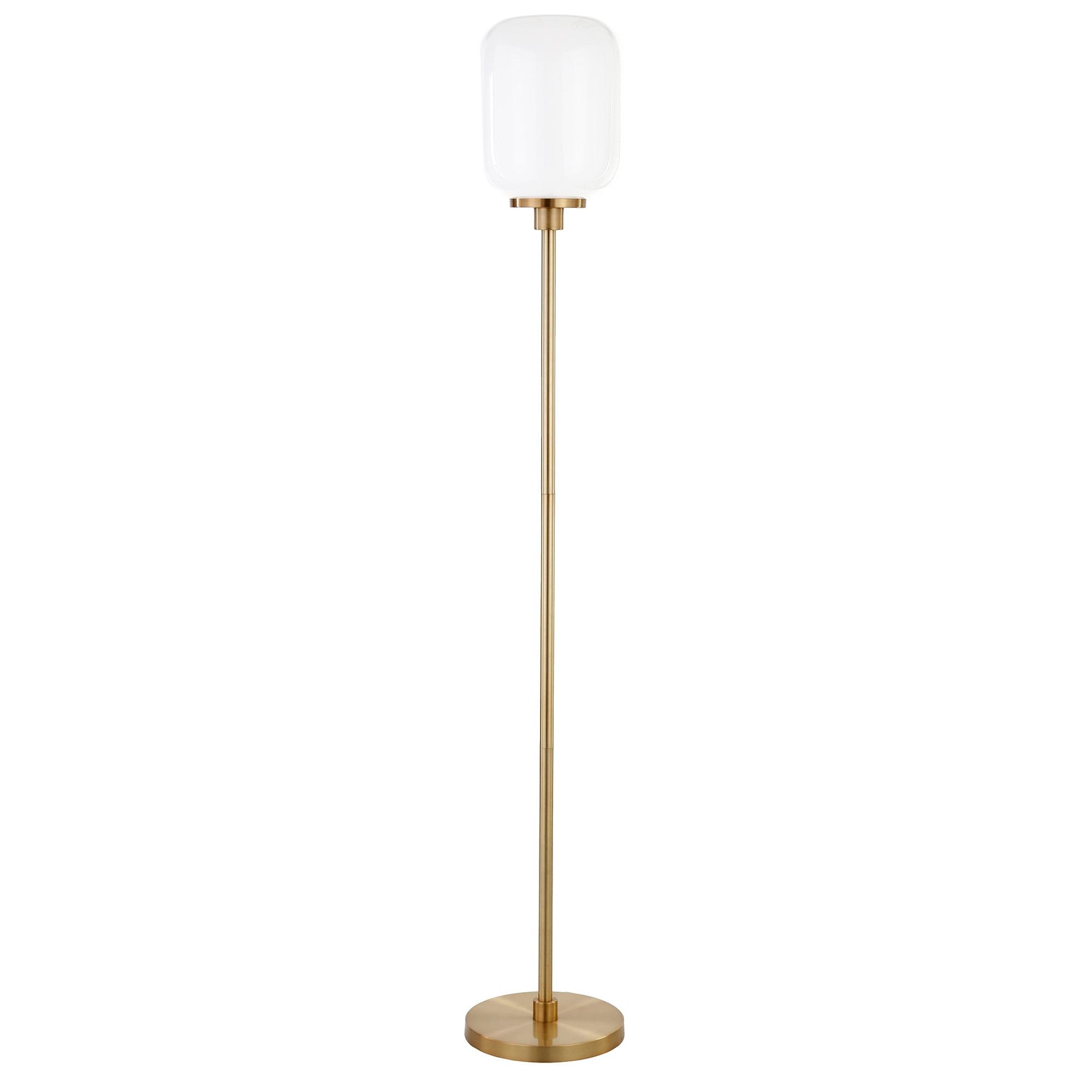 Evelyn&Zoe Agnolo 69" Tall Floor Lamp with Glass Shade, Brass/White Milk
