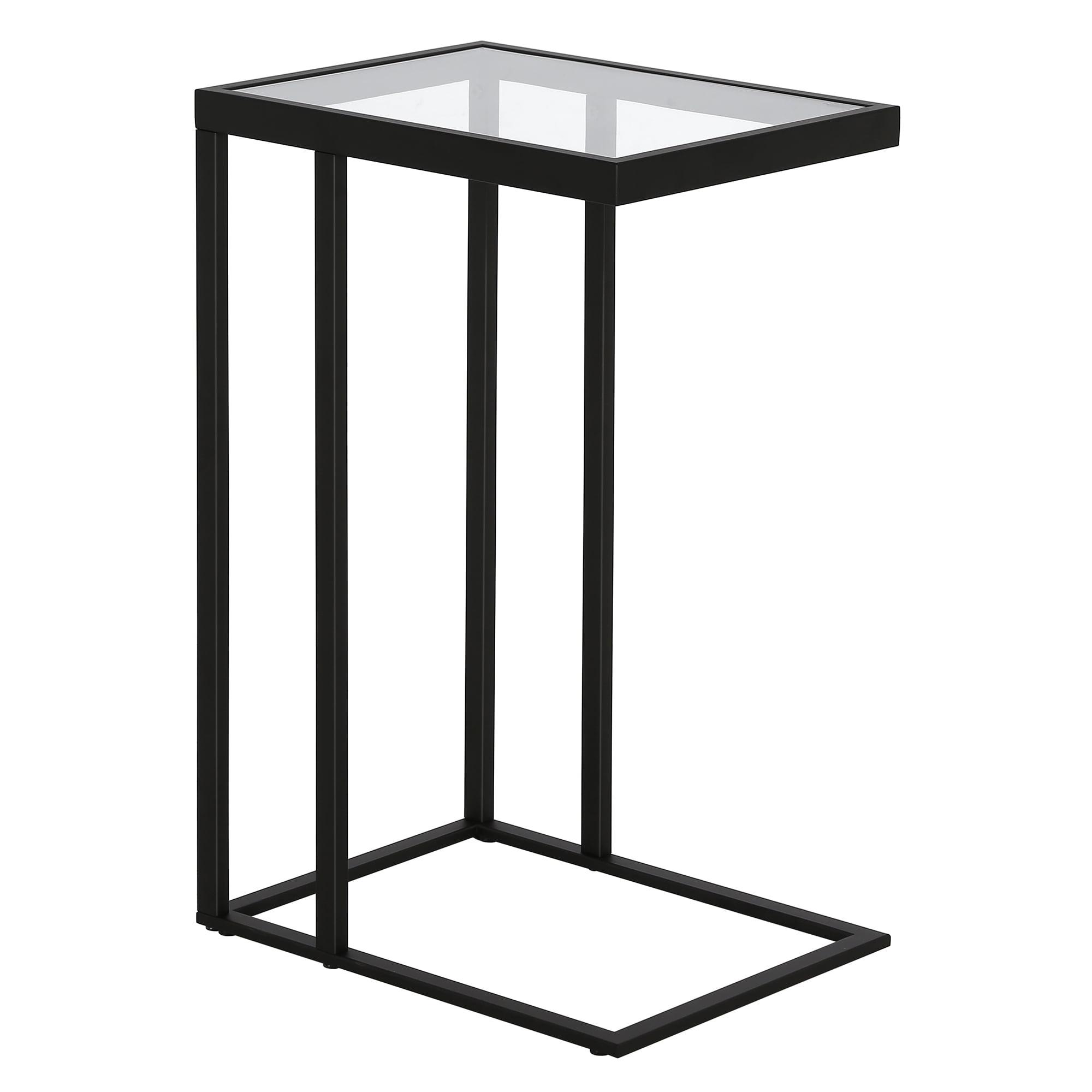 Modern Blackened Bronze Metal & Glass C-Table, 16" Wide