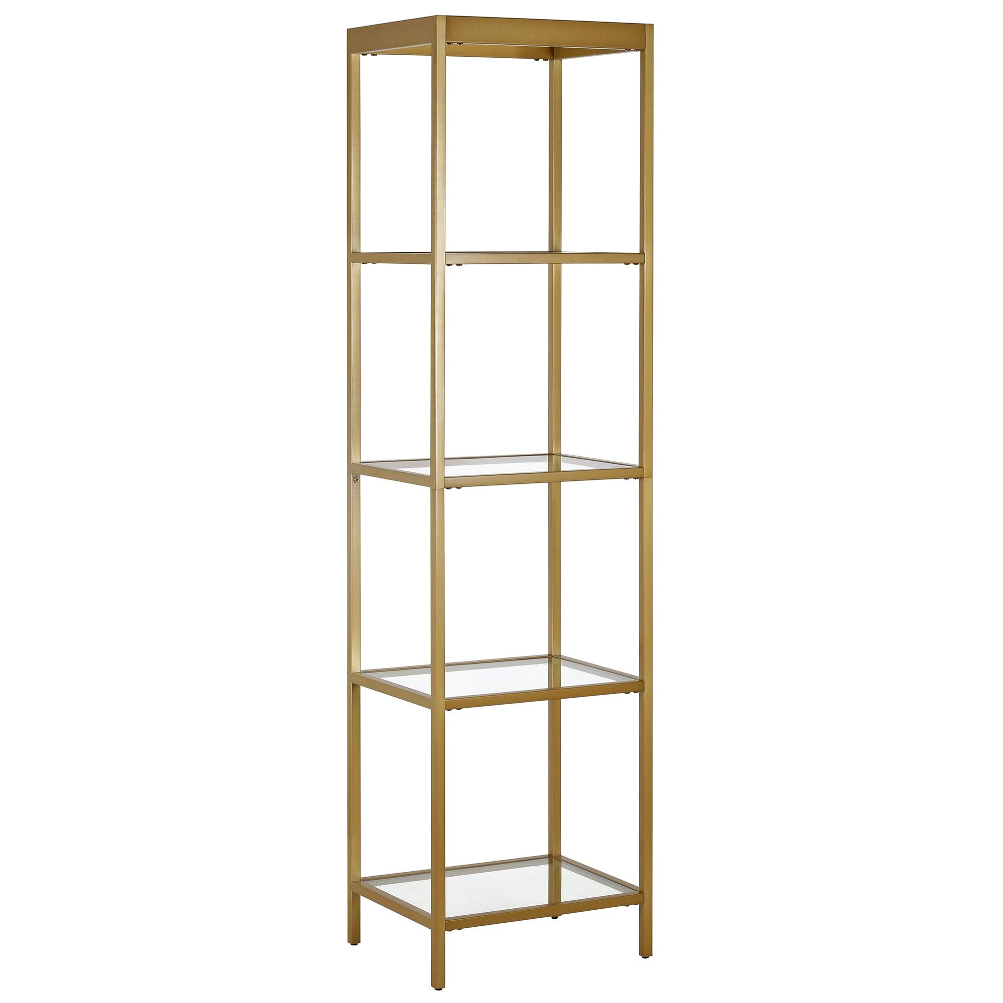 Alexis 70" Brass and Glass Modern Bookcase