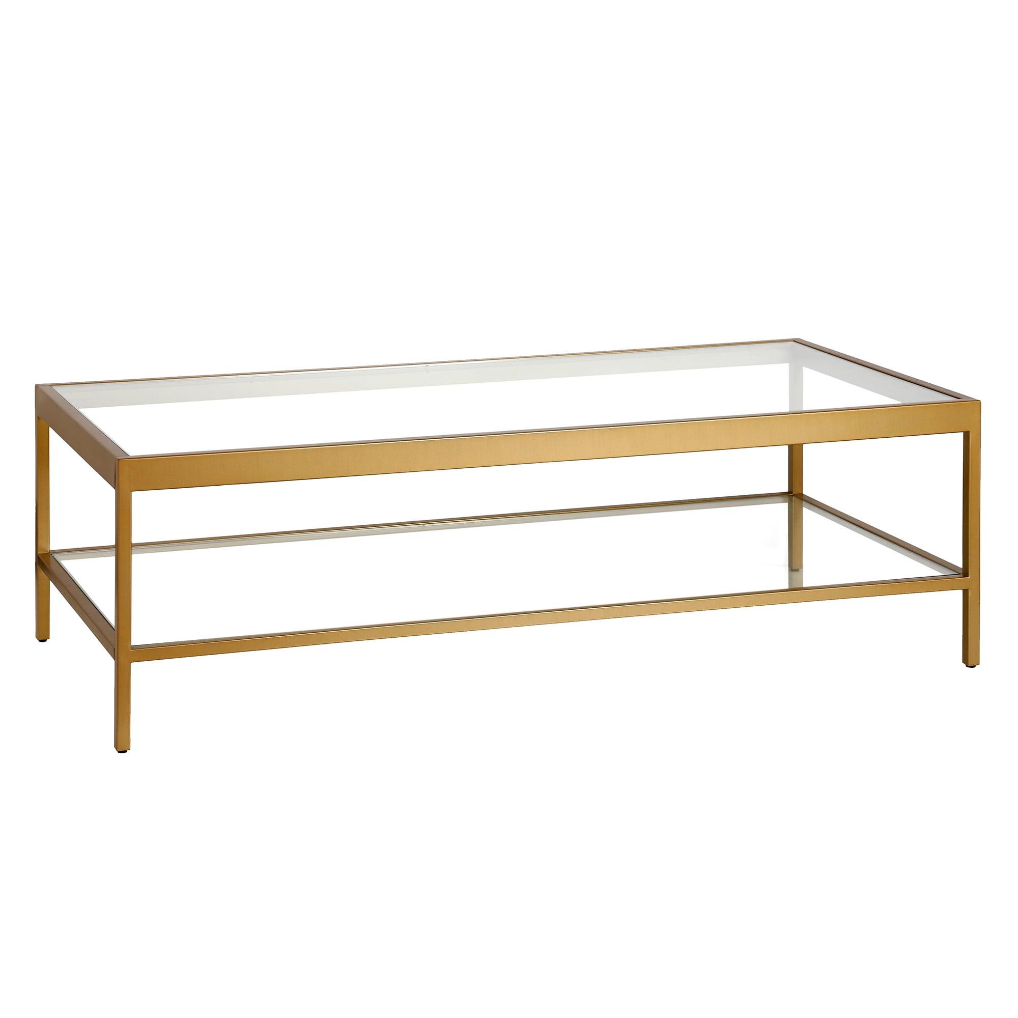 Evelyn&Zoe Alexis 54" Wide Rectangular Coffee Table, Brass