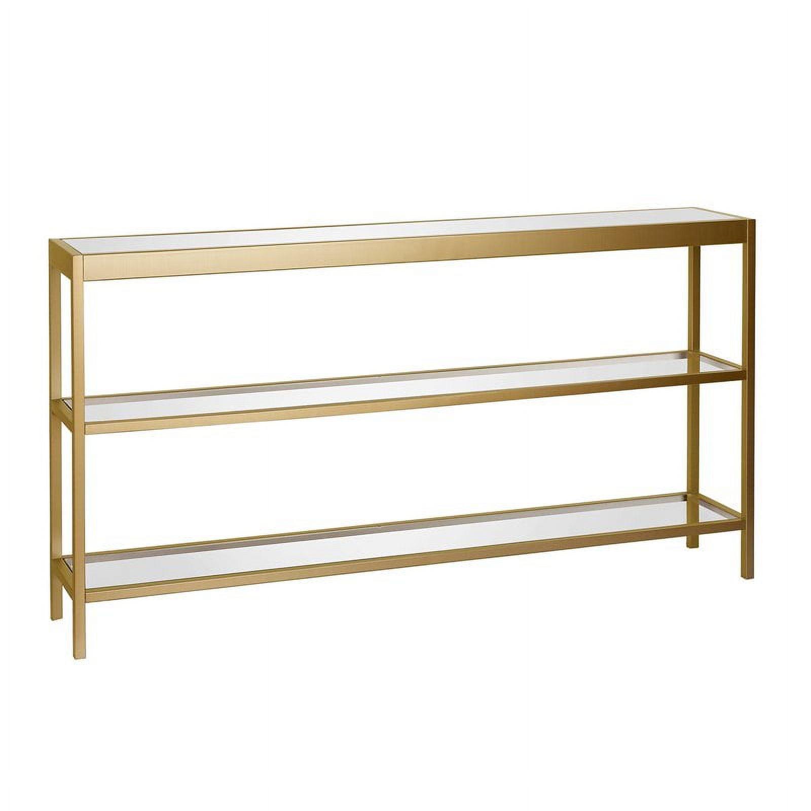 55-Inch Brass Metal and Glass Console Table with Storage