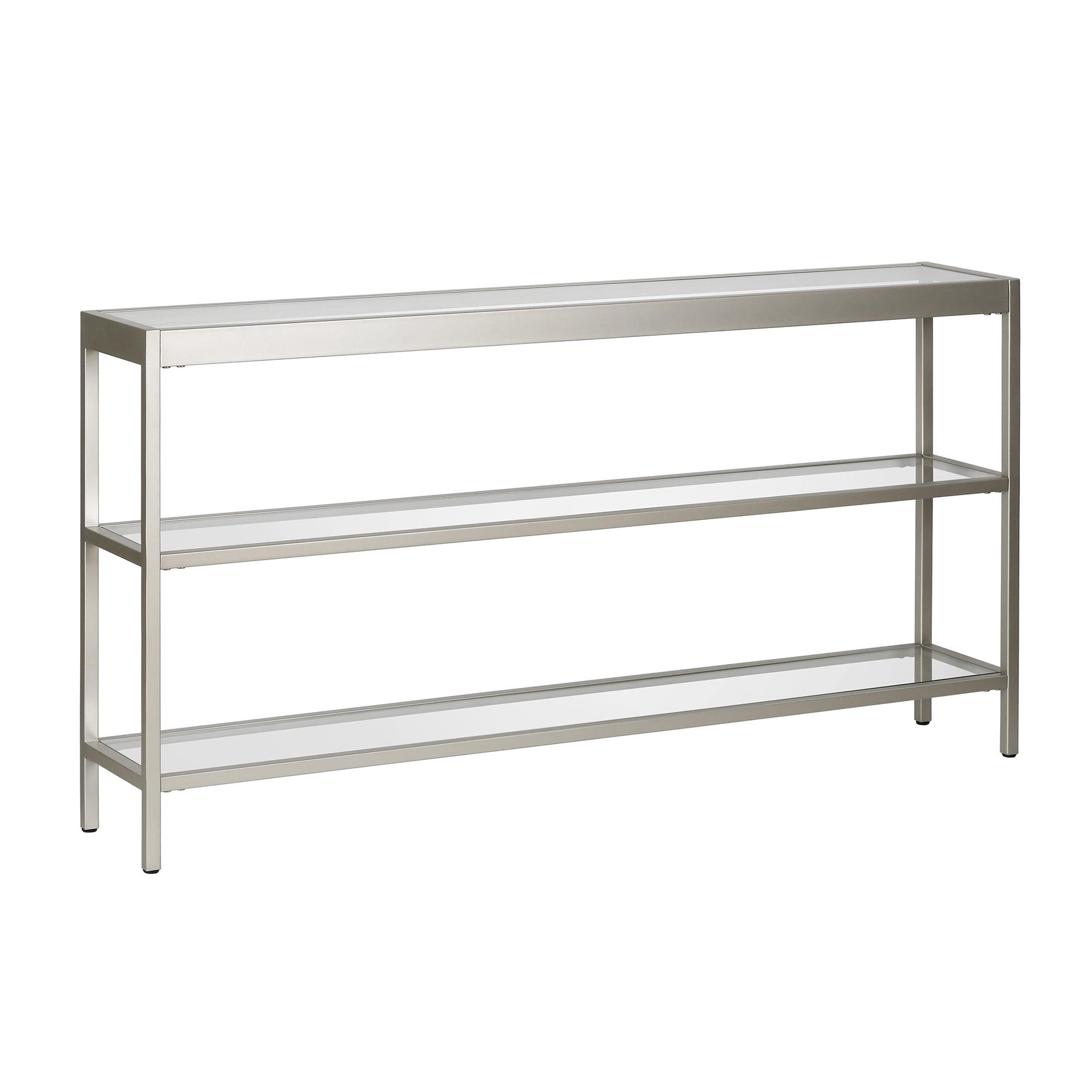 Nickel Glass Rectangular Hallway Table with Storage