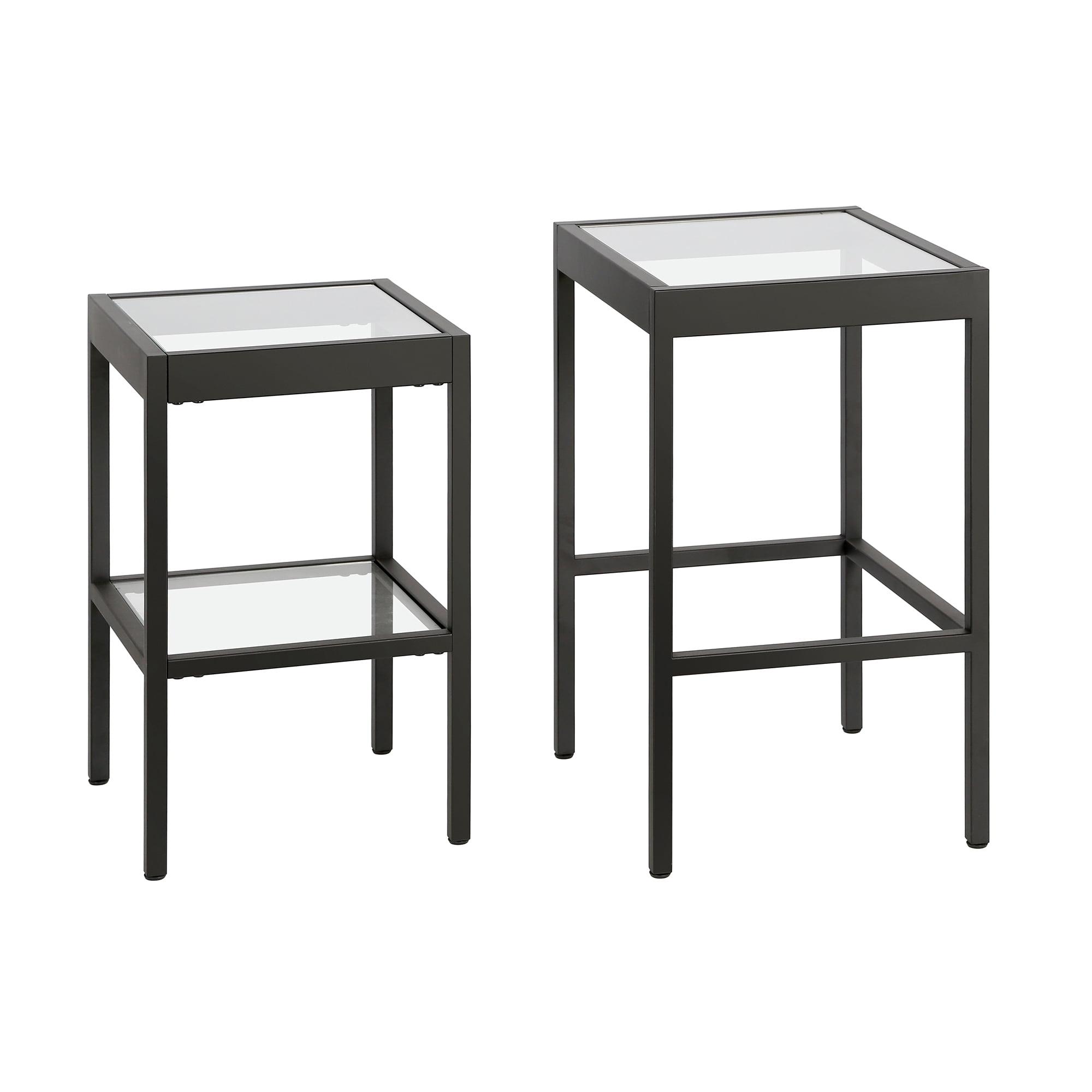 Alexis Transitional Blackened Bronze Nested Side Table Set with Glass Tops