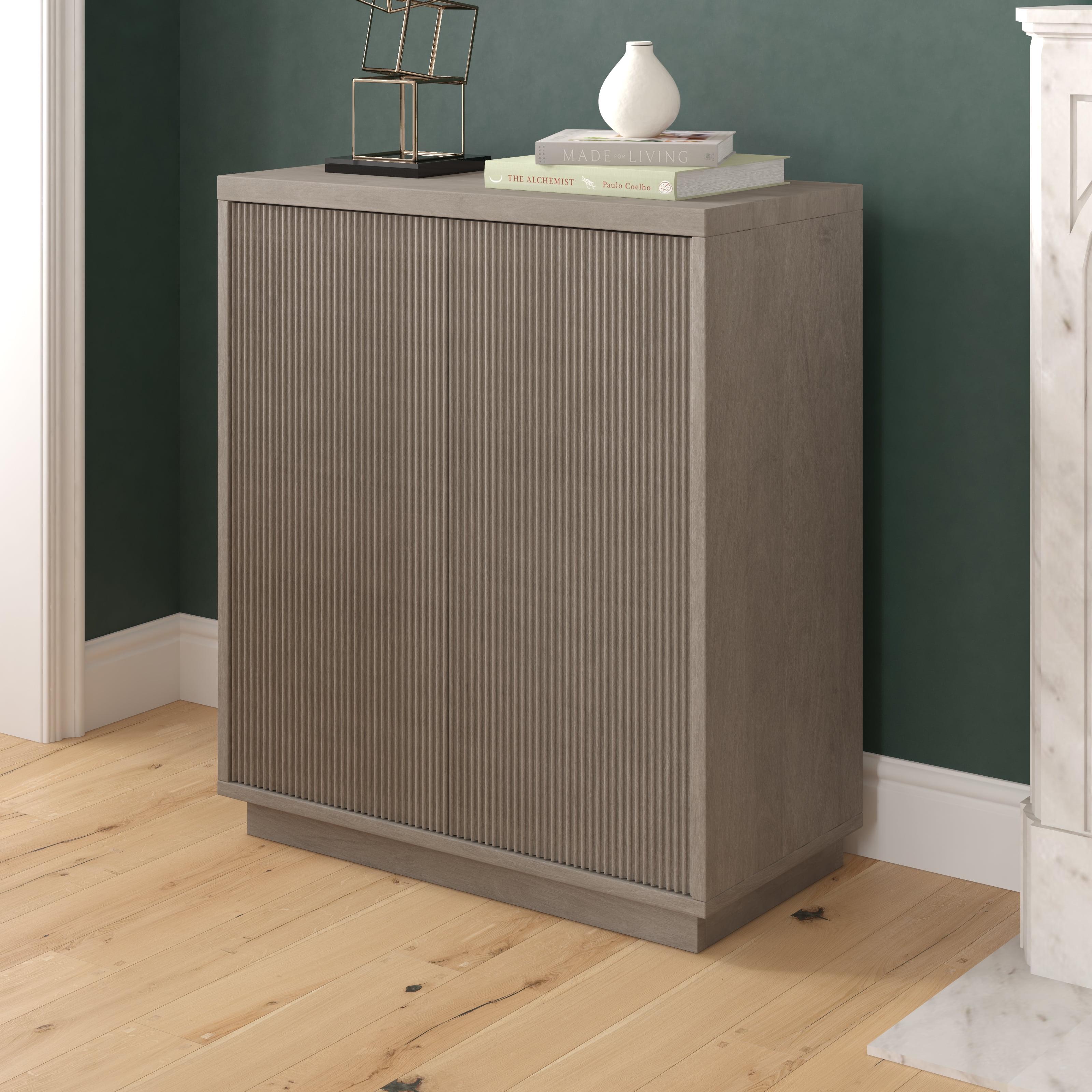 Antiqued Gray Oak Ridged Accent Cabinet with Plinth Base